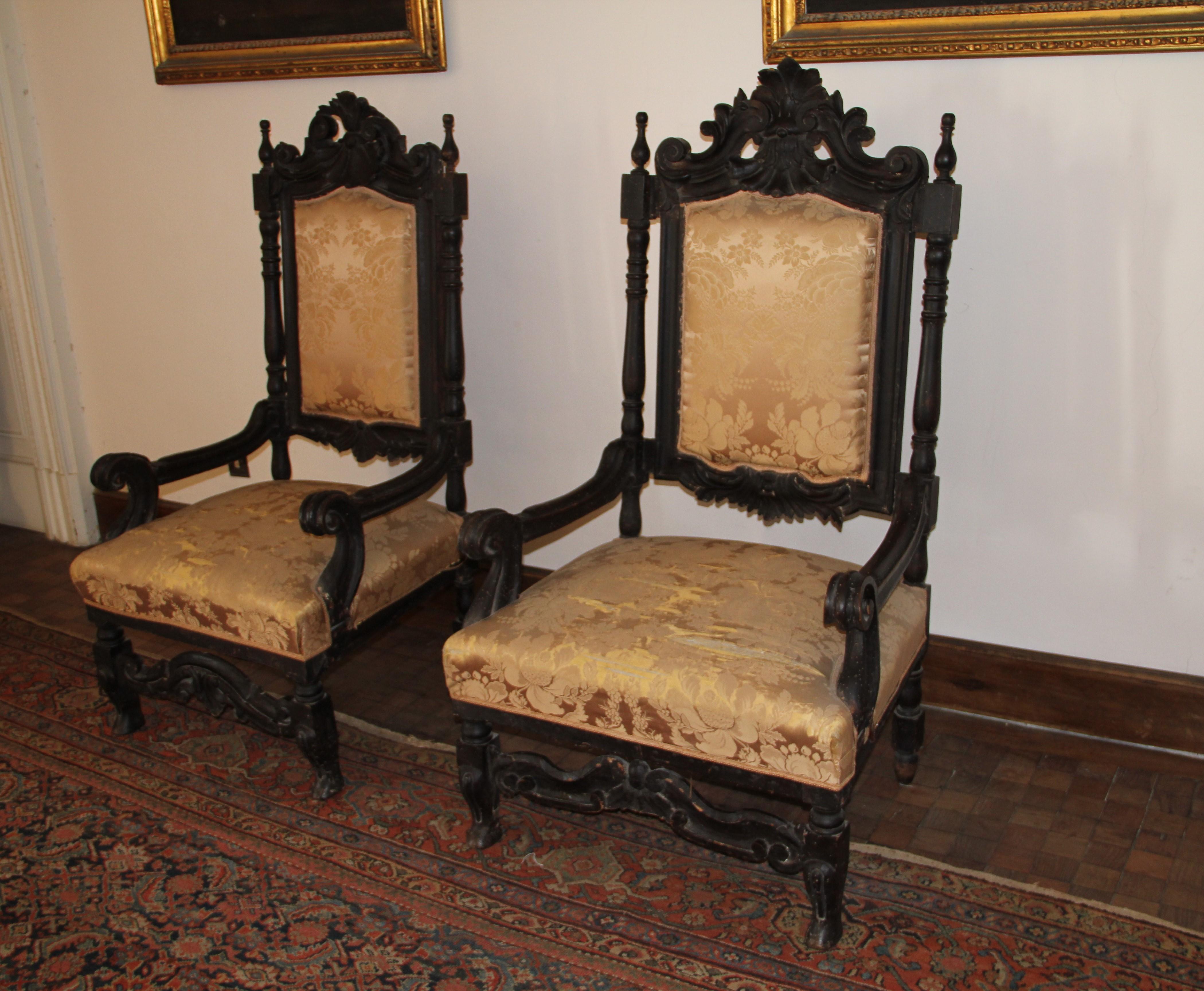 Pair of Large Ebonised Armchairs, Late 17th Century (Barock) im Angebot