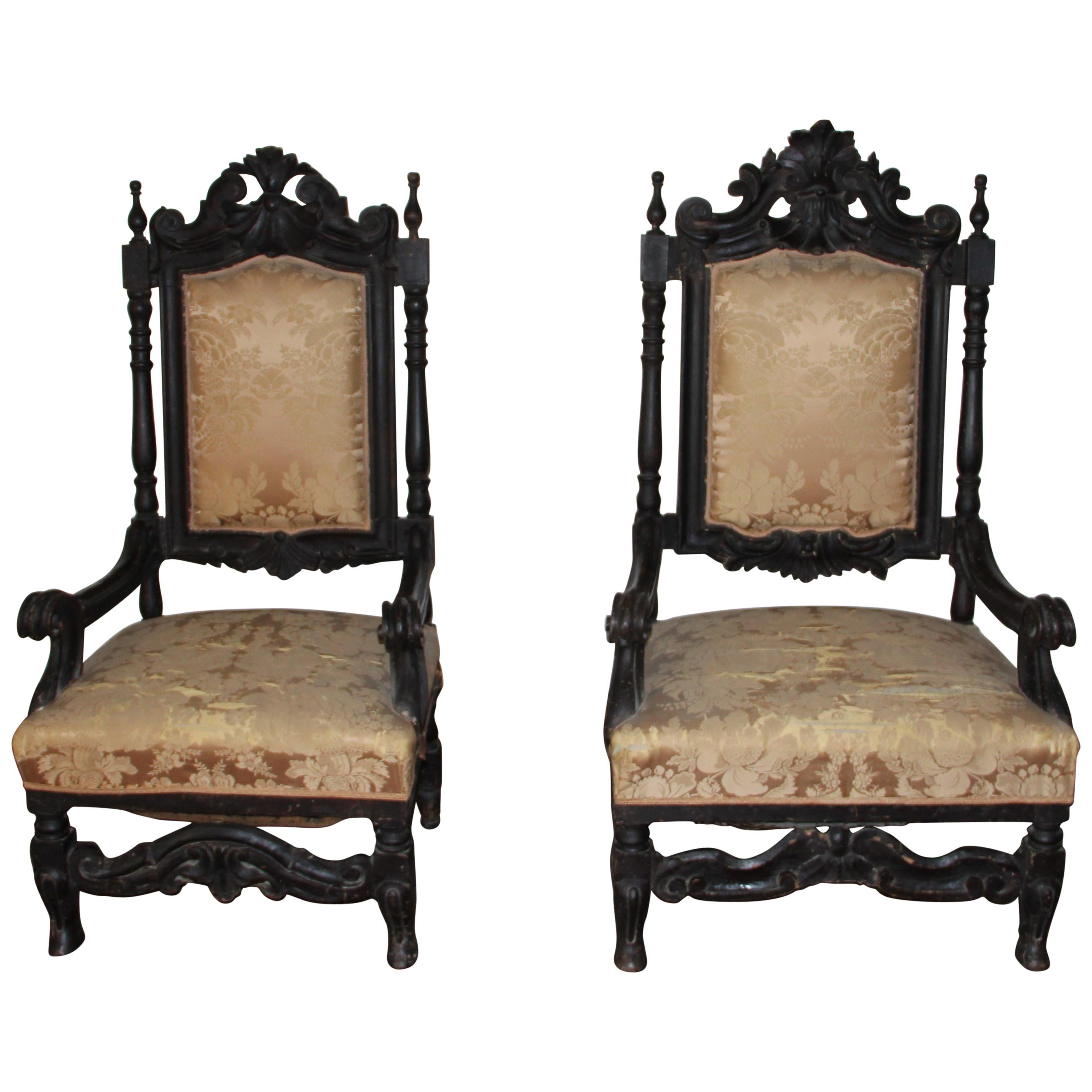 Pair of Large Ebonised Armchairs, Late 17th Century im Angebot