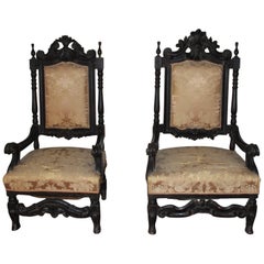 Pair of Large Ebonised Armchairs, Late 17th Century