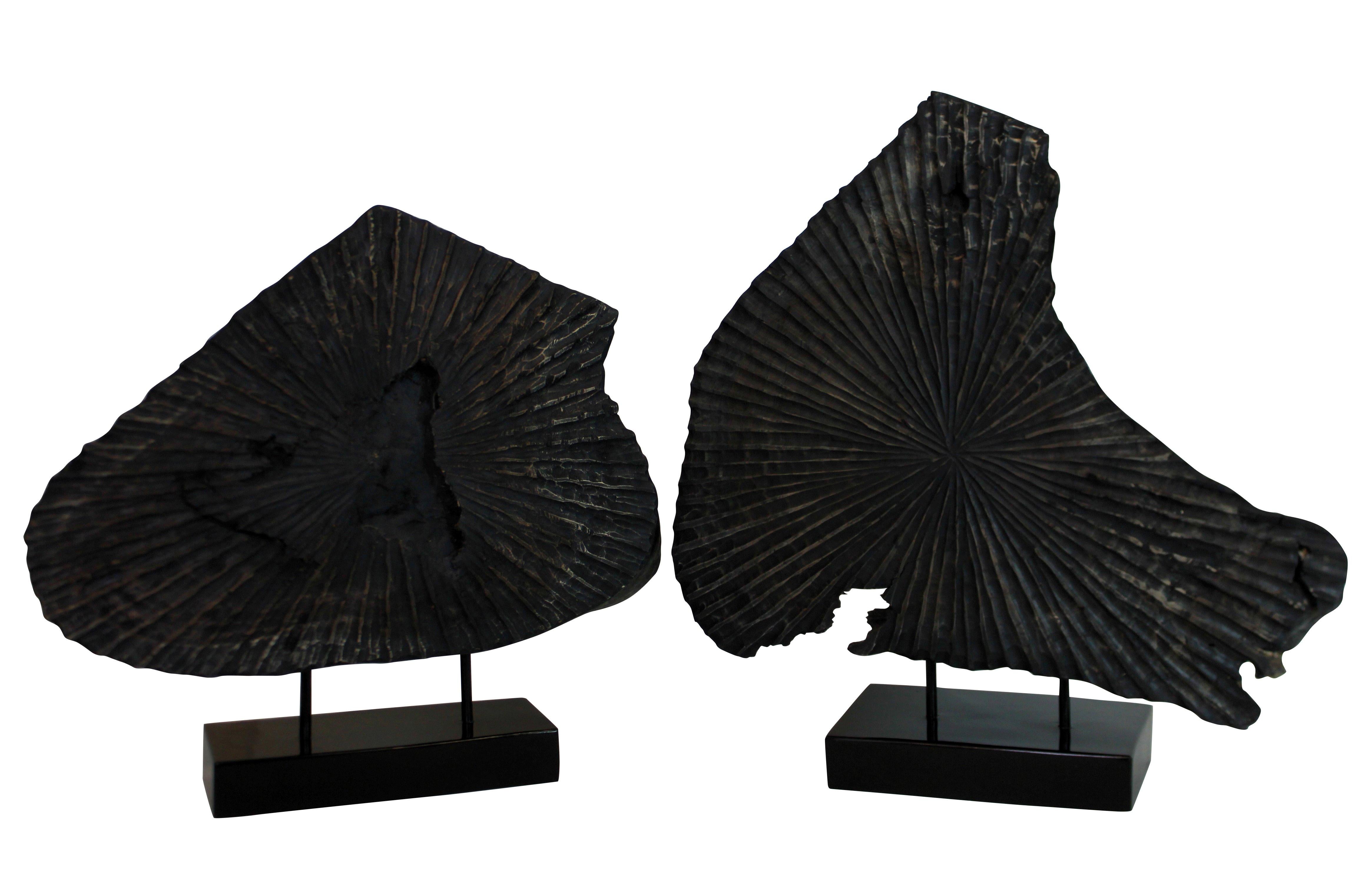 Fruitwood Pair of Large Ebonized Tree Trunk Sculptures