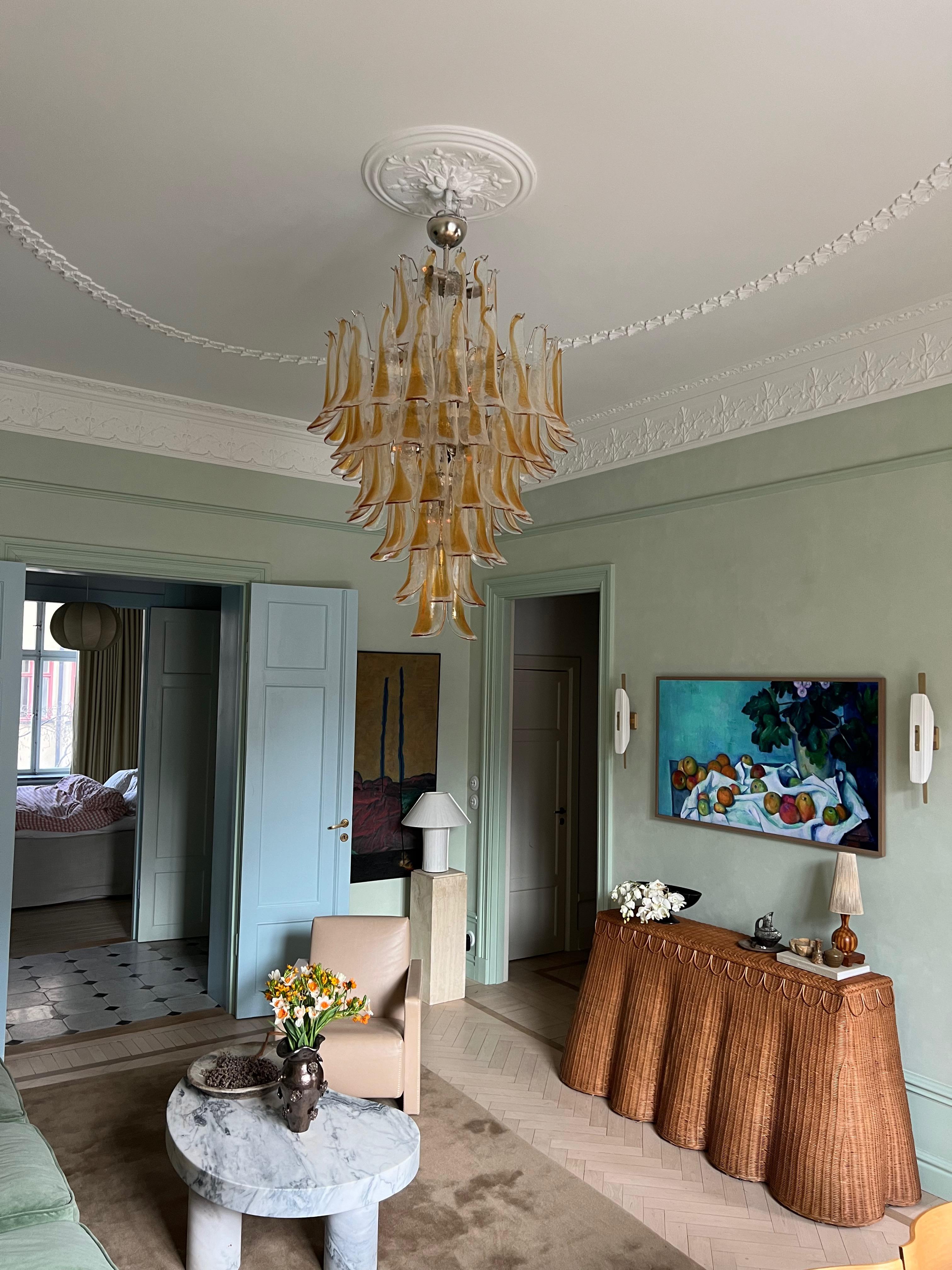 Glass Pair of Large Hugh XL Eclectic Murano Chandeliers Amber Flamingo style For Sale