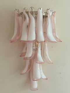 Pair of Large Eclectic Murano Wall Sconces in pink & clear glass