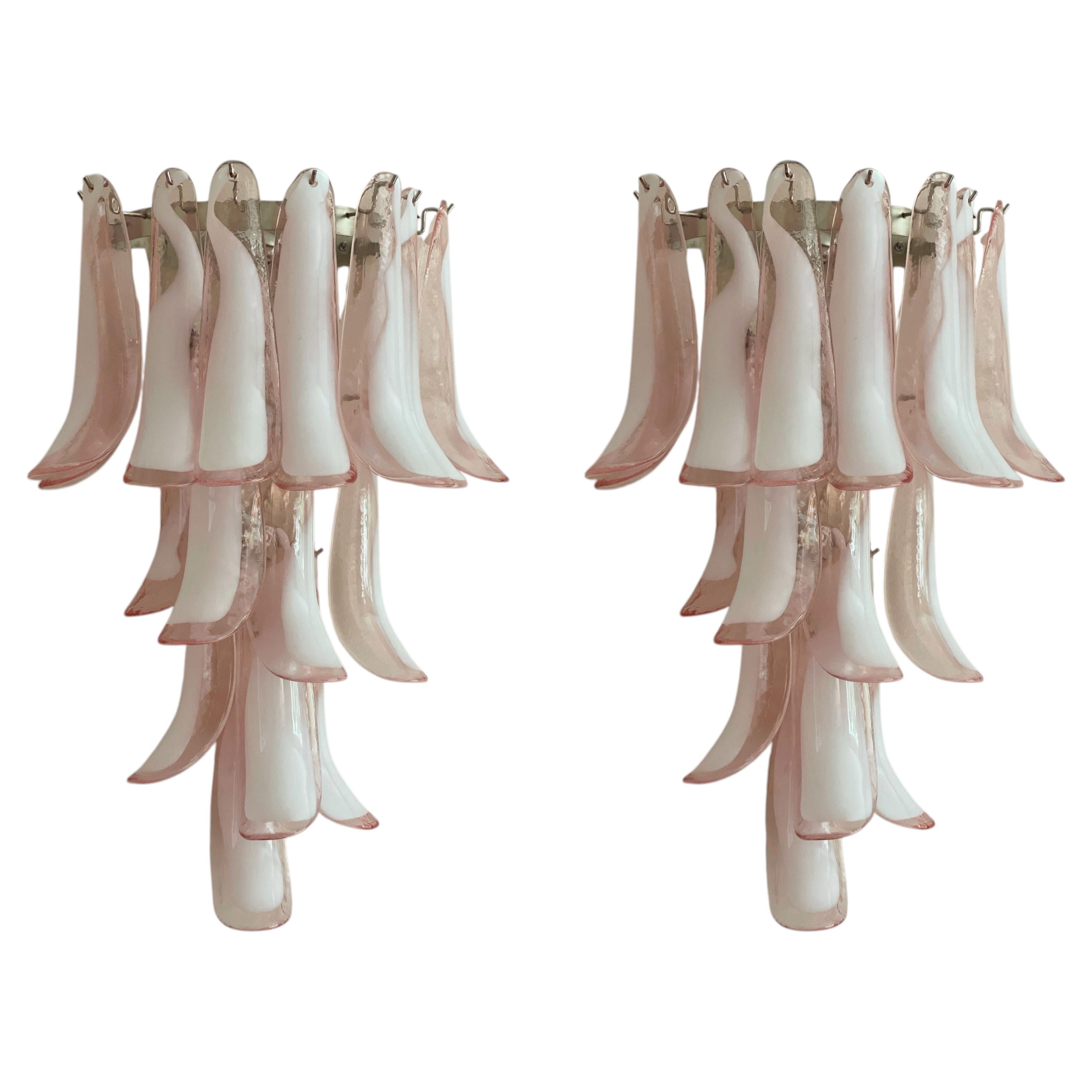 Pair of Large Eclectic Murano Wall Sconces in pink & clear glass For Sale