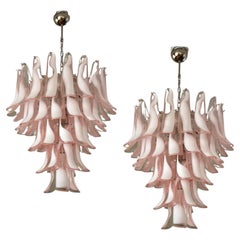 Pair of Large Eclectic Pink Murano Chandelier in Flamingo style
