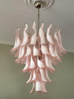 Pair of Large Eclectic Pink Murano Chandeliers in Flamingo style