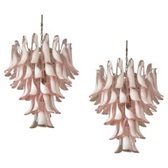 Pair of Large Eclectic Pink Murano Chandeliers in Flamingo style