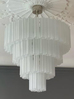 Pair of Large Eclectic White Statement Murano Chandeliers Tronchi Venini style.