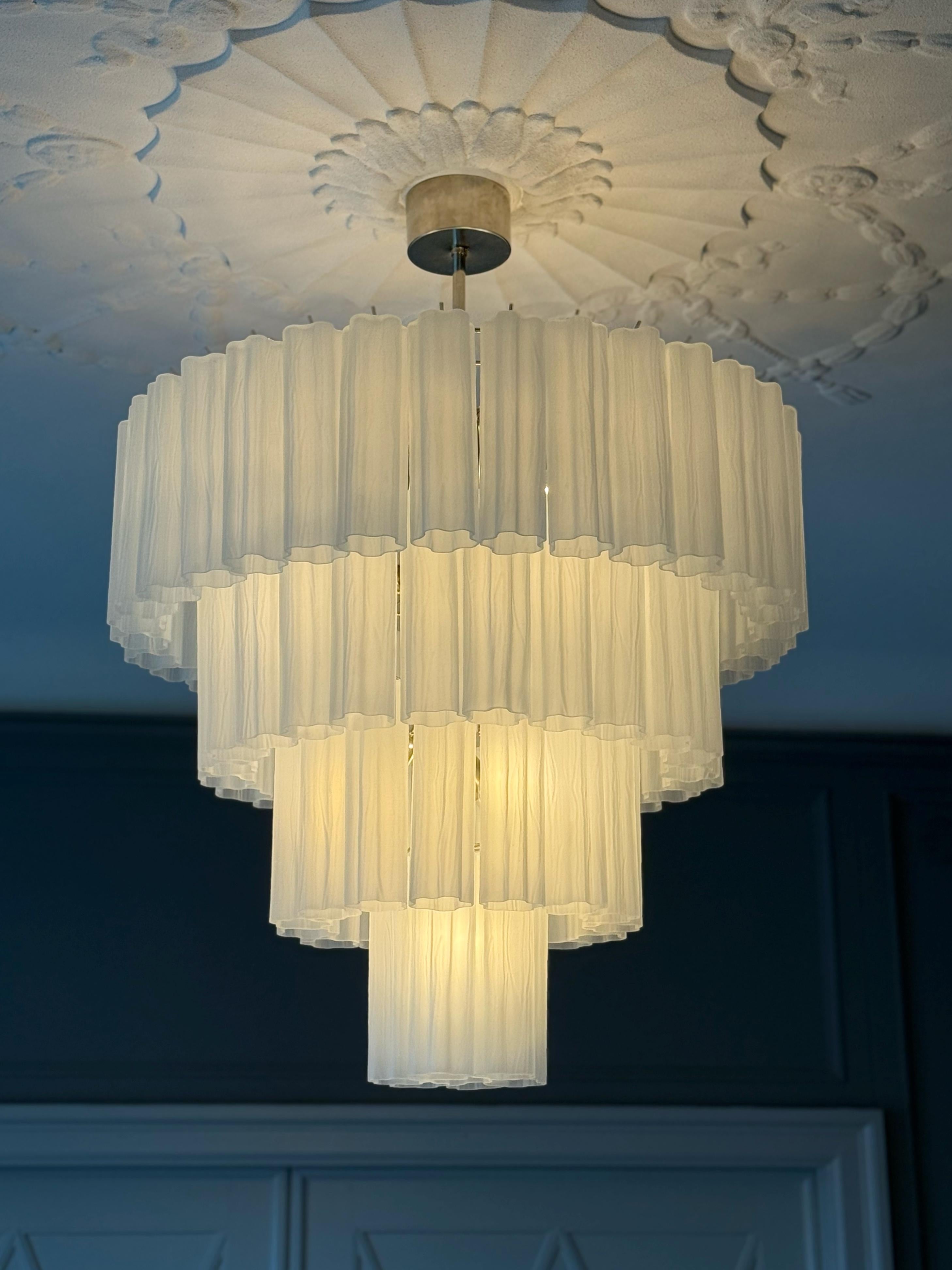 Pair of Large Eclectic White Statement Murano Chandeliers Tronchi Venini style. For Sale 1