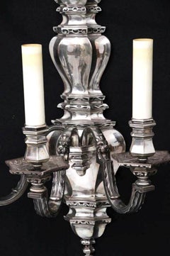 Pair of Large E.F. Caldwell Silvered Metal 3-Light Sconces