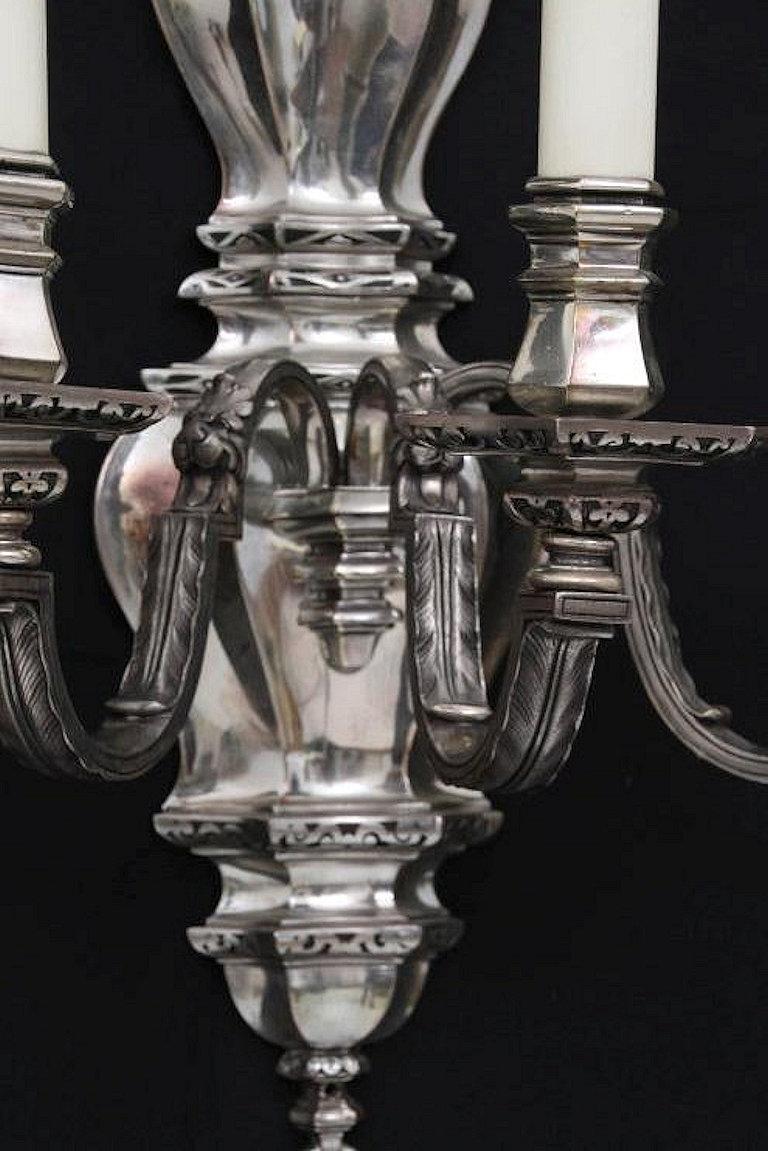 Pair of Large E.F. Caldwell Silvered Metal 3-Light Sconces In Good Condition For Sale In New York, NY
