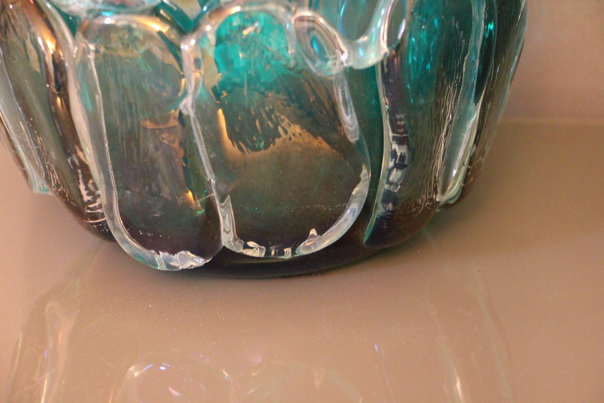 Pair of Large Emerald Green Color and Iridescent Murano Glass Vases by Cenedese 10