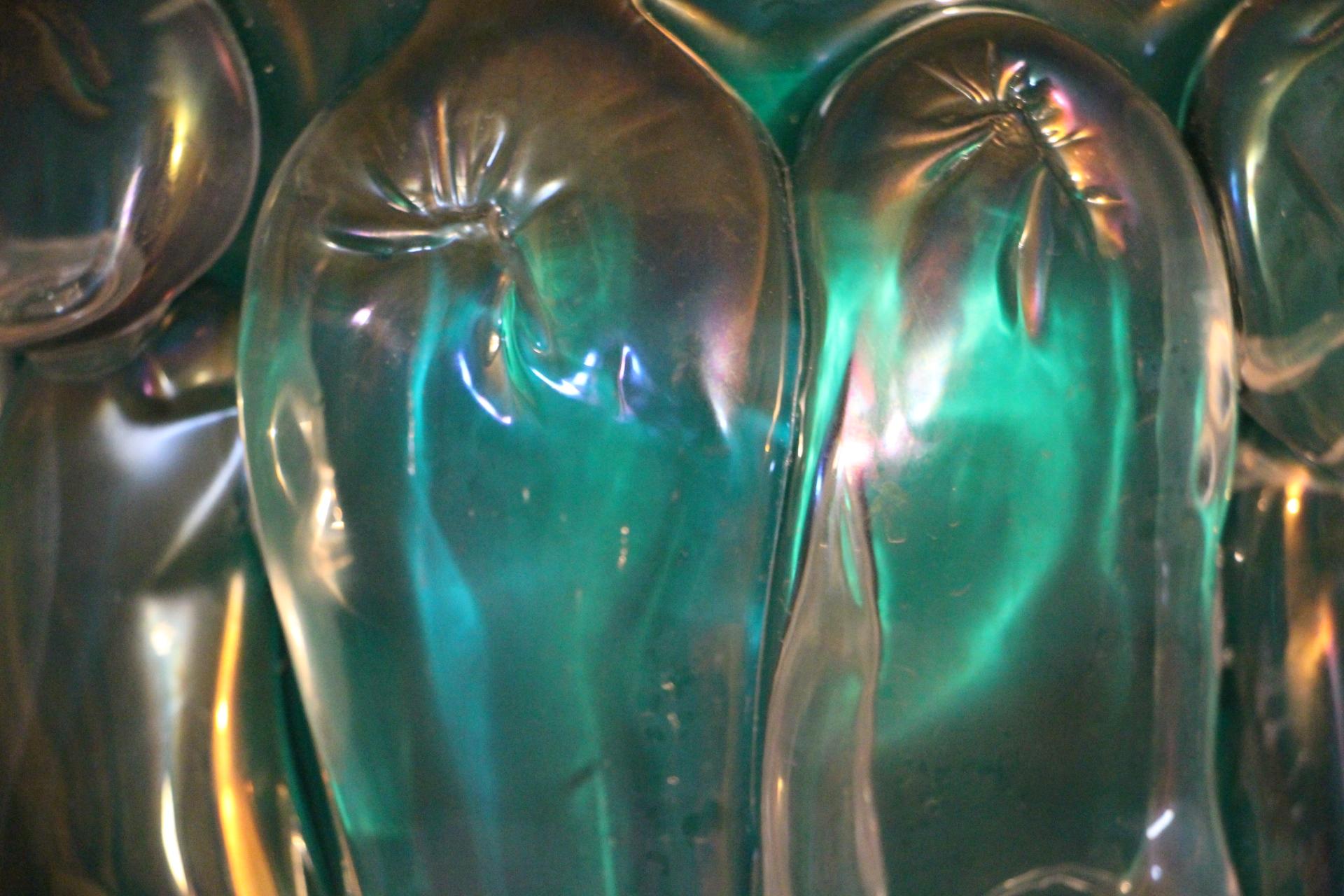 Pair of Large Emerald Green Color and Iridescent Murano Glass Vases by Cenedese 11