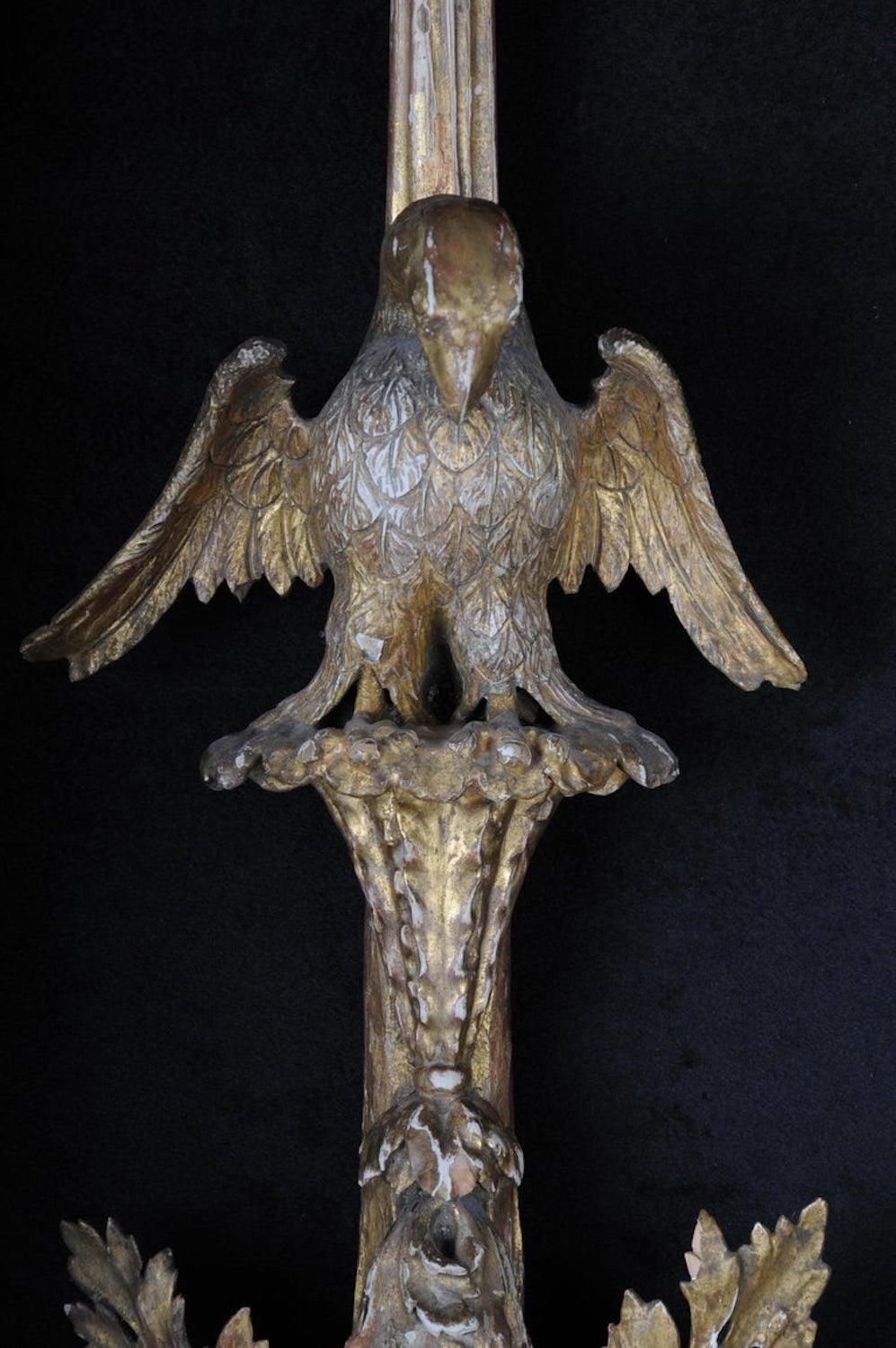 Pair of Large Empire Appliqués / Sconces circa 1800, Gilded Linden Wood For Sale 5