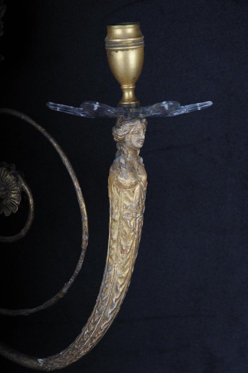Pair of Large Empire Appliqués / Sconces circa 1800, Gilded Linden Wood For Sale 8