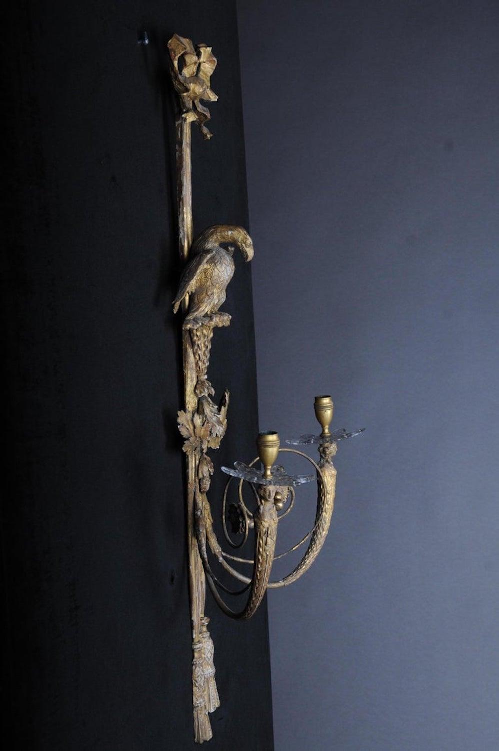 Pair of Large Empire Appliqués / Sconces circa 1800, Gilded Linden Wood For Sale 10