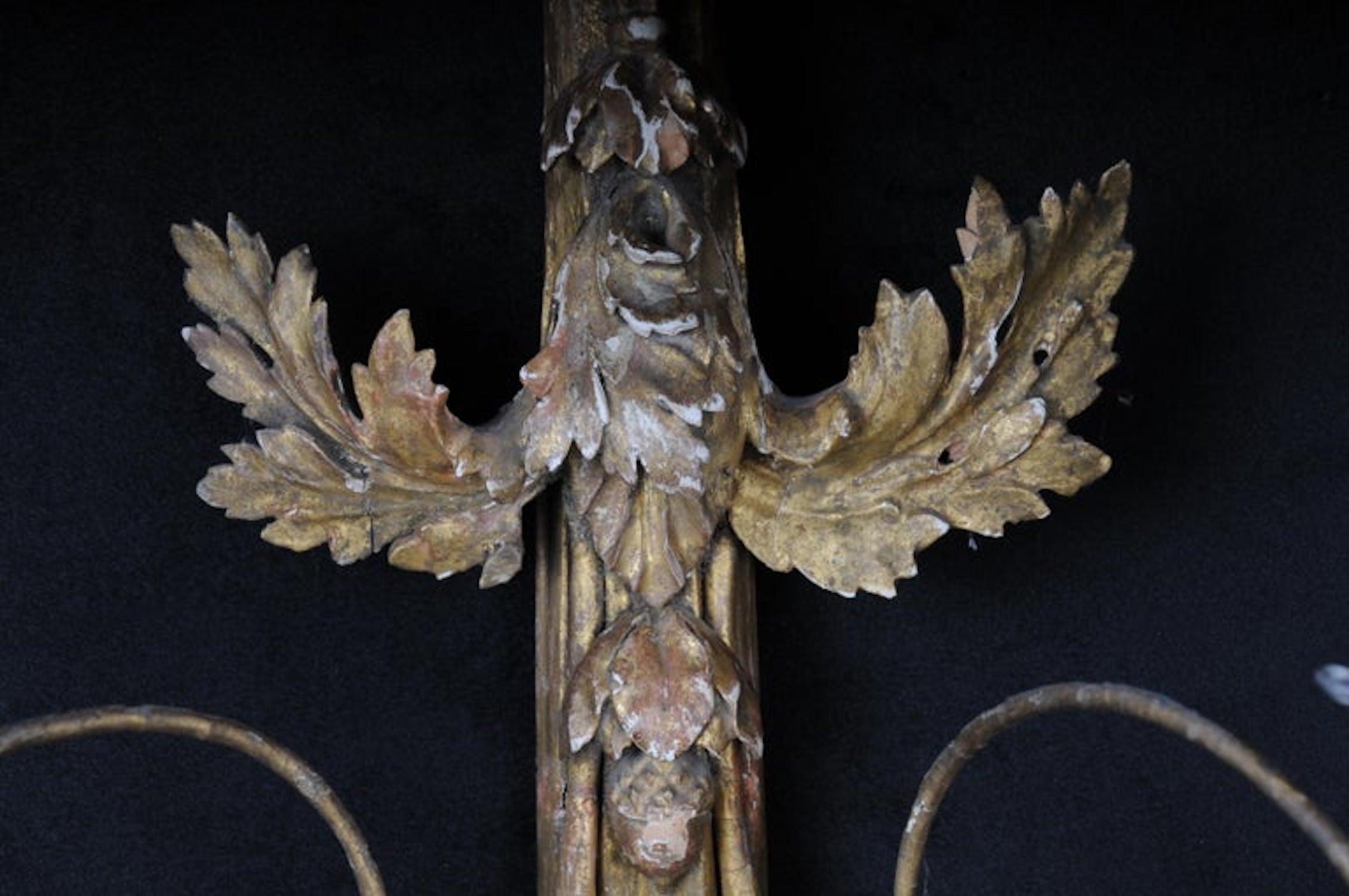 French Pair of Large Empire Appliqués / Sconces circa 1800, Gilded Linden Wood For Sale