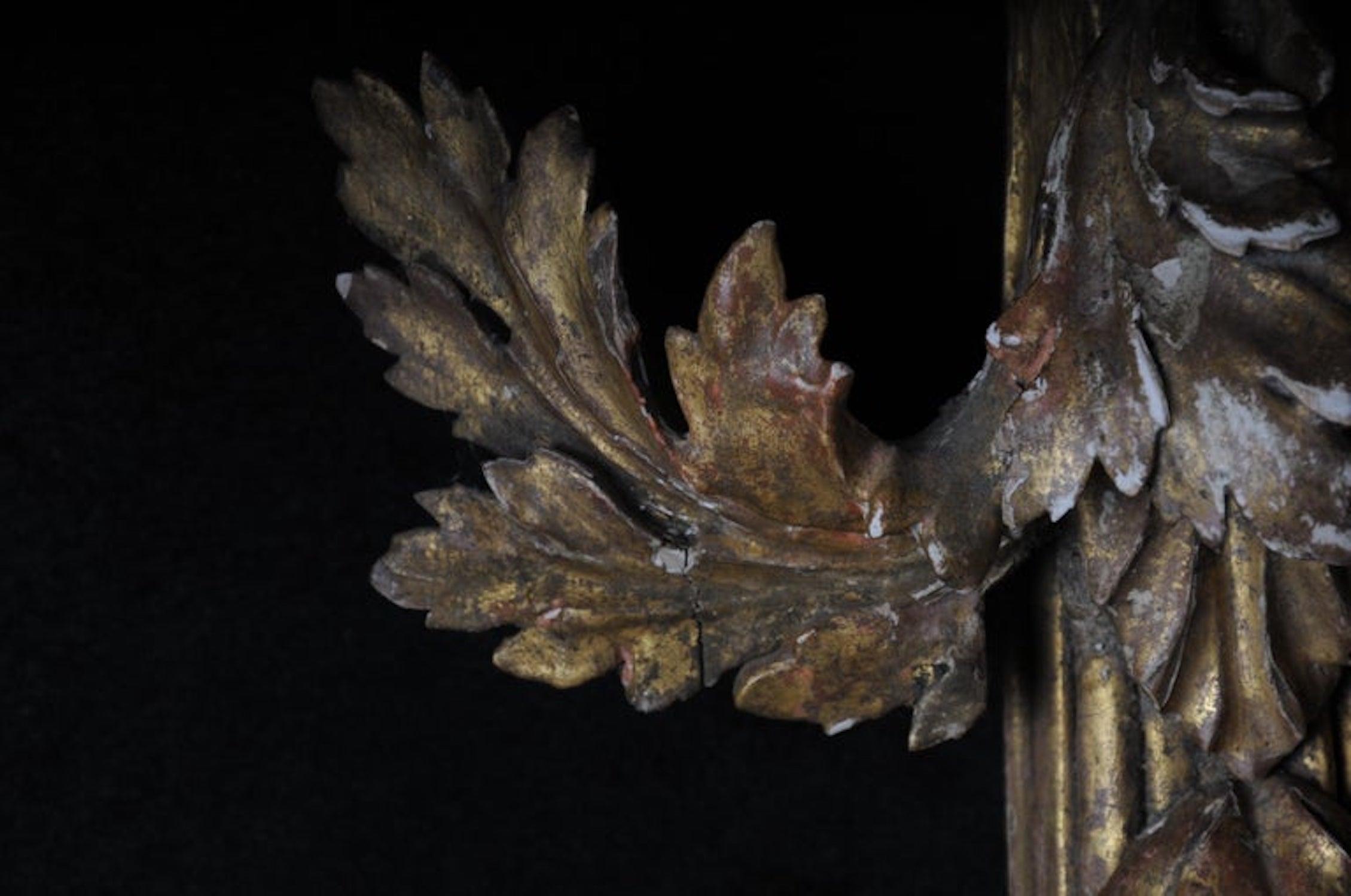 Crystal Pair of Large Empire Appliqués / Sconces circa 1800, Gilded Linden Wood For Sale