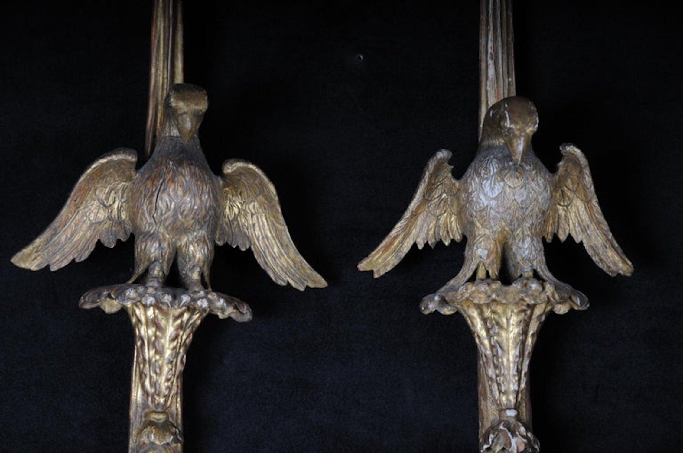 Pair of Large Empire Appliqués / Sconces circa 1800, Gilded Linden Wood For Sale 2