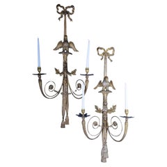 Pair of Large Empire Appliqués / Sconces circa 1800, Gilded Linden Wood