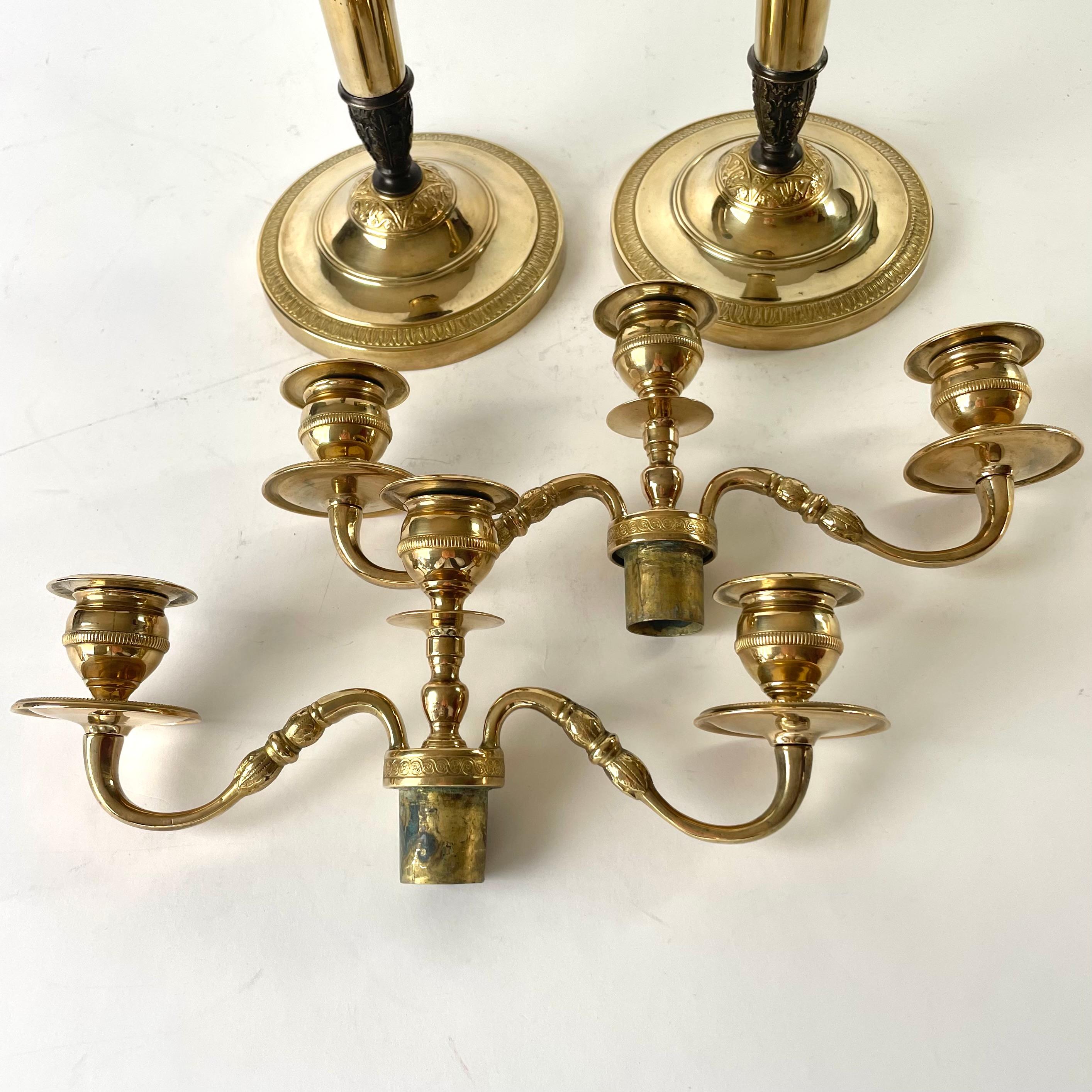 Pair of large Empire Candlesticks, convertible into Candelabra. France 1820s For Sale 3