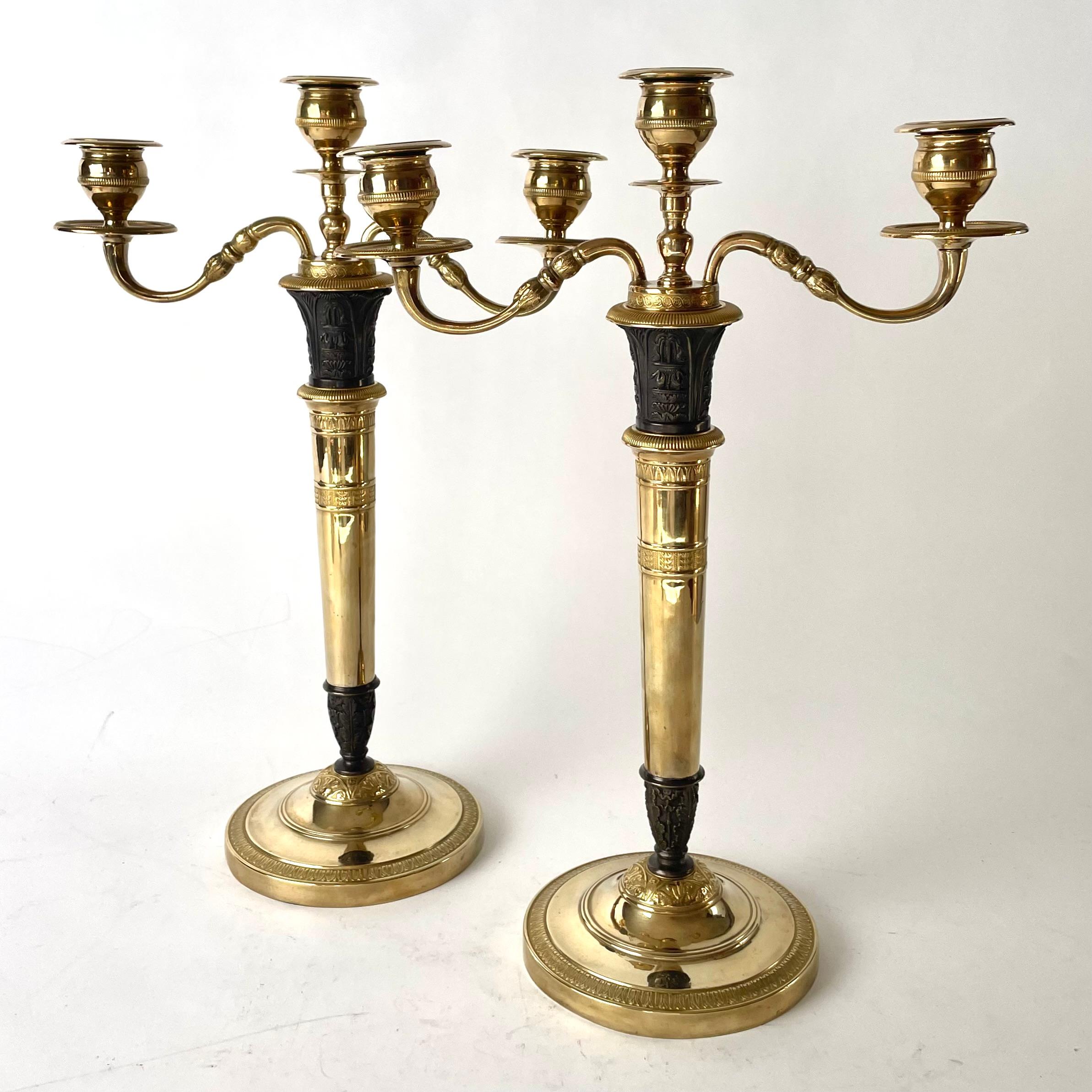 Pair of large Empire Candlesticks, convertible into Candelabra. France 1820s For Sale 4
