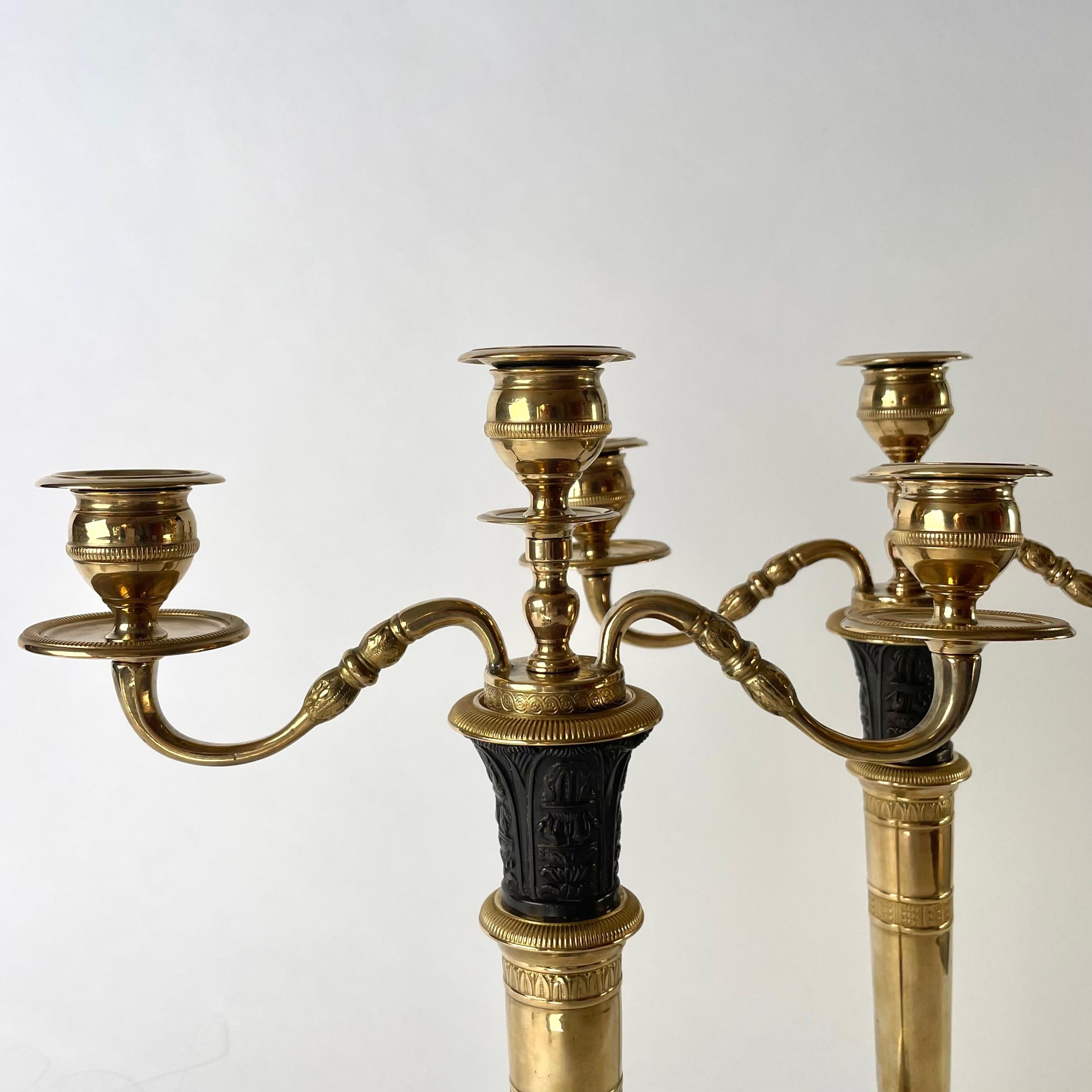 Pair of large Empire Candlesticks, convertible into Candelabra. France 1820s For Sale 5