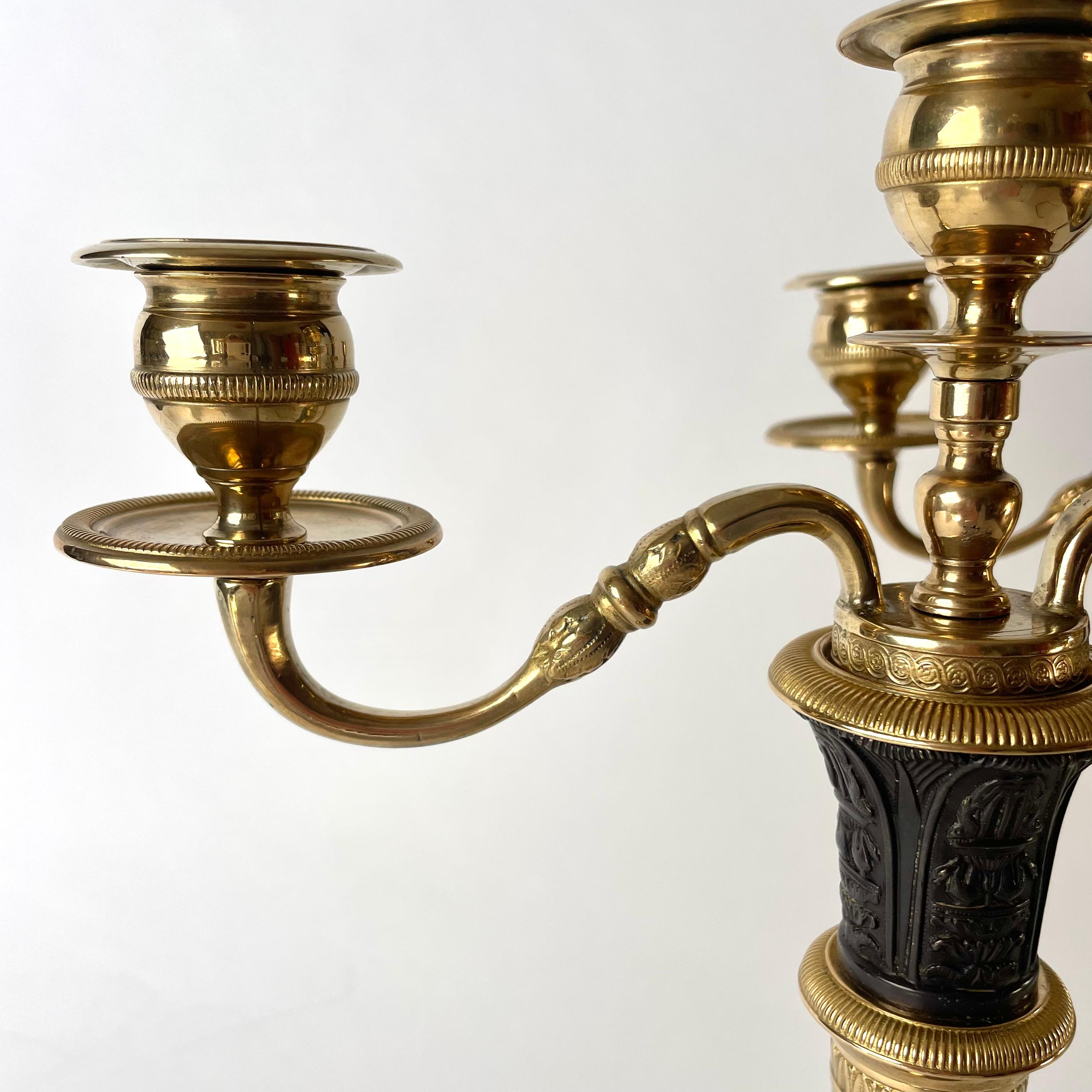 Pair of large Empire Candlesticks, convertible into Candelabra. France 1820s For Sale 7