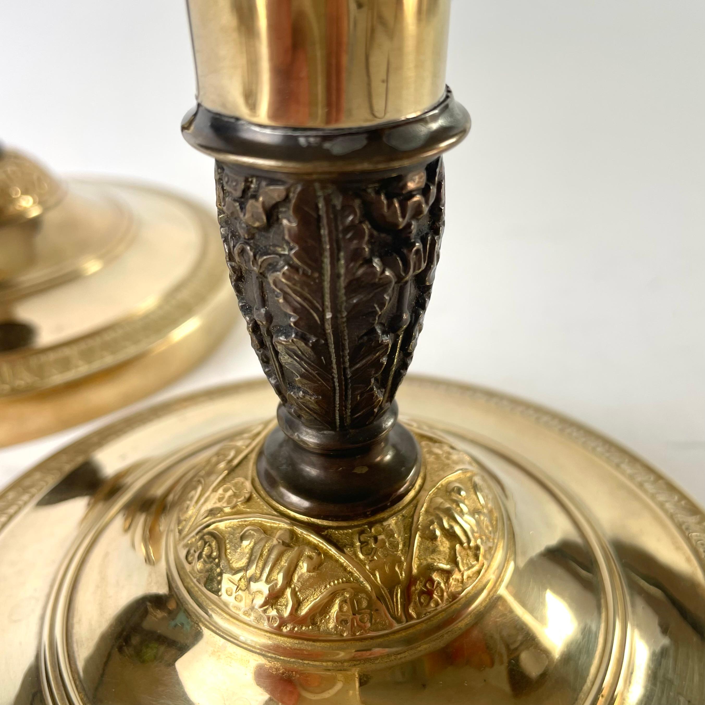Début du XIXe siècle Paire de grands chandeliers Empire, convertis en candélabres. France 1820s en vente