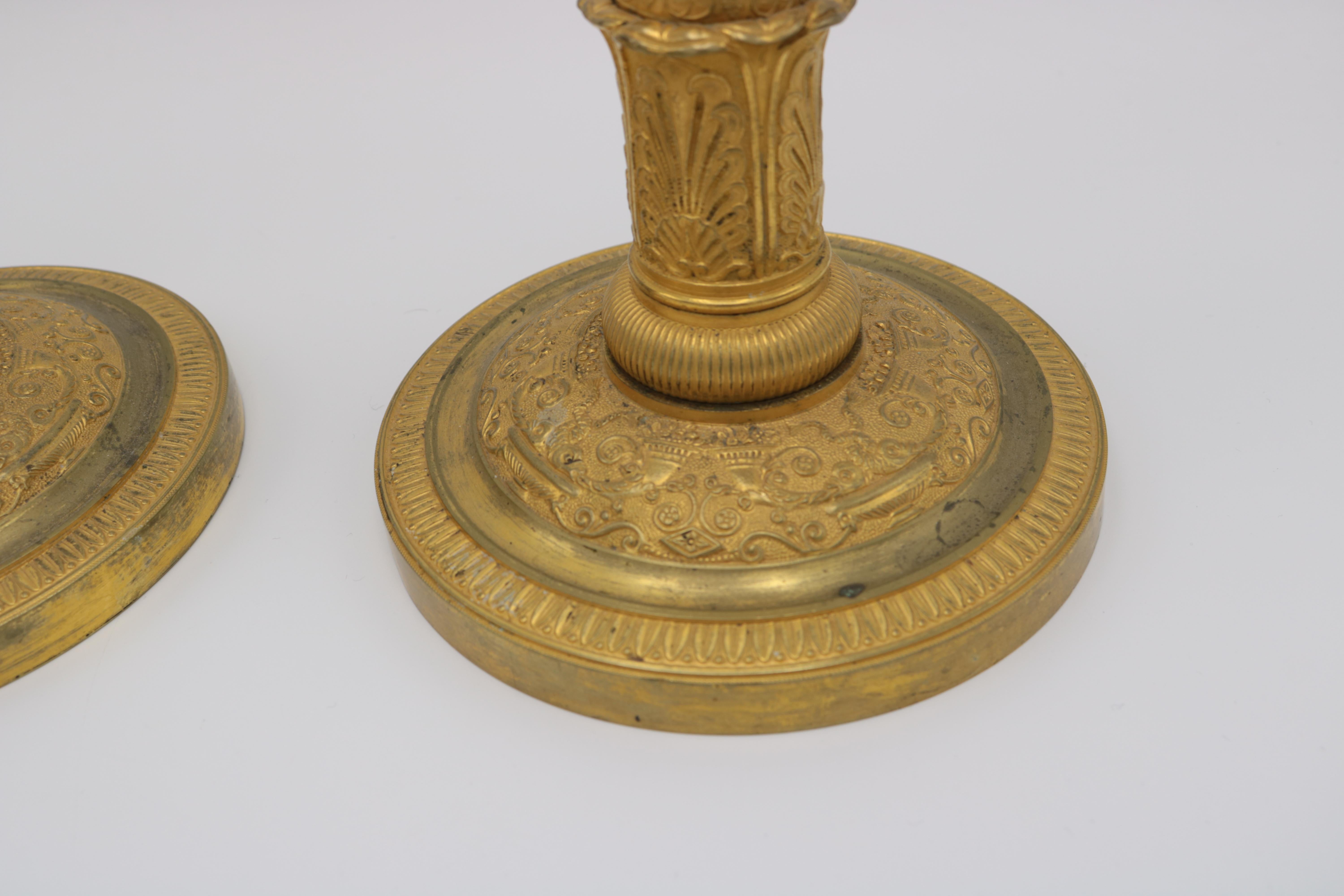 French Pair of Large Empire Ormolou Candlesticks