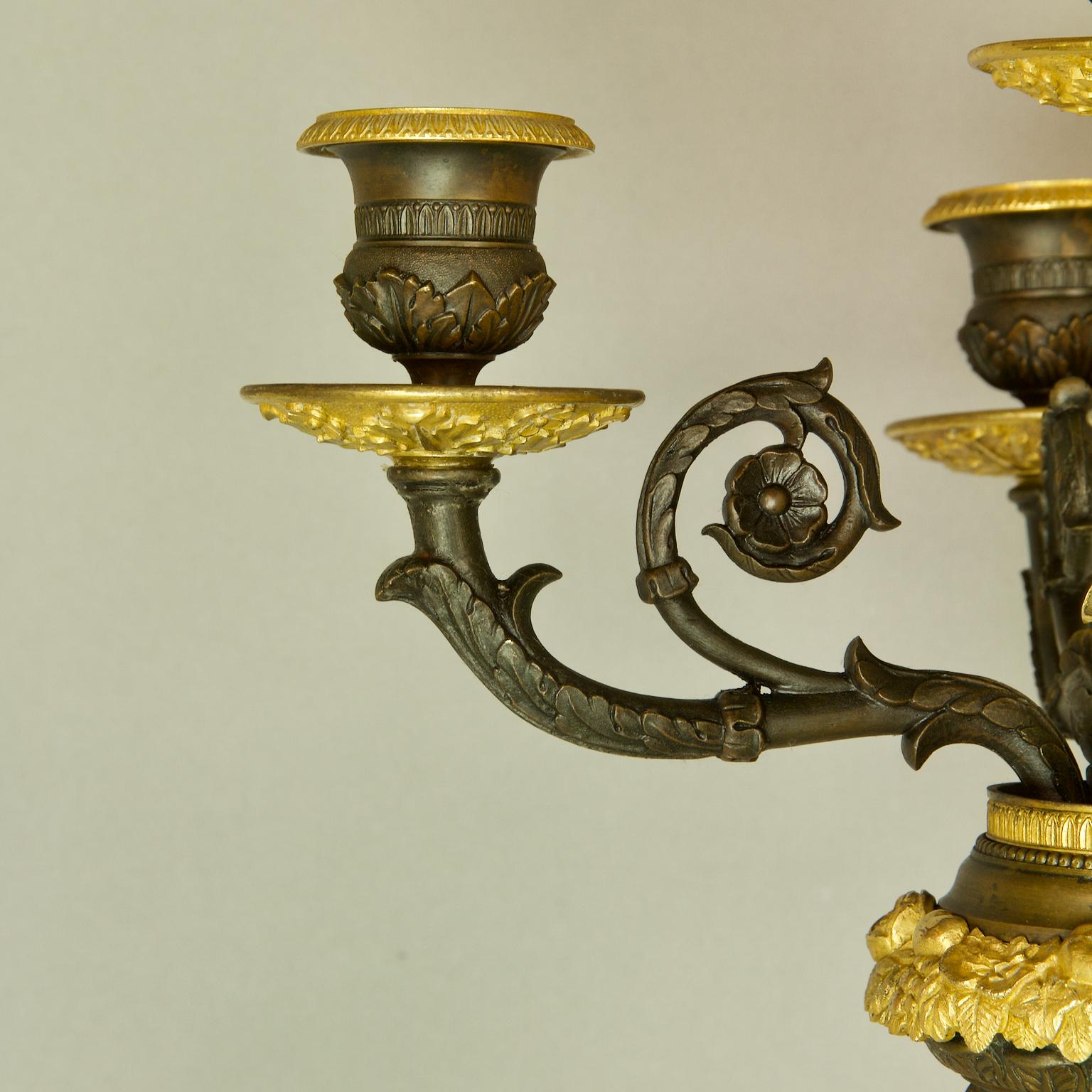 Pair of 19th Century Empire Gilt Bronze and Patinated Bronze Victory Candelabras For Sale 9