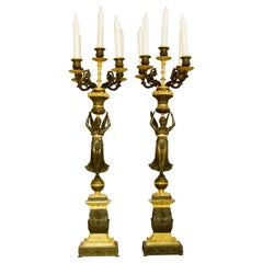 Pair of 19th Century Empire Gilt Bronze and Patinated Bronze Victory Candelabras