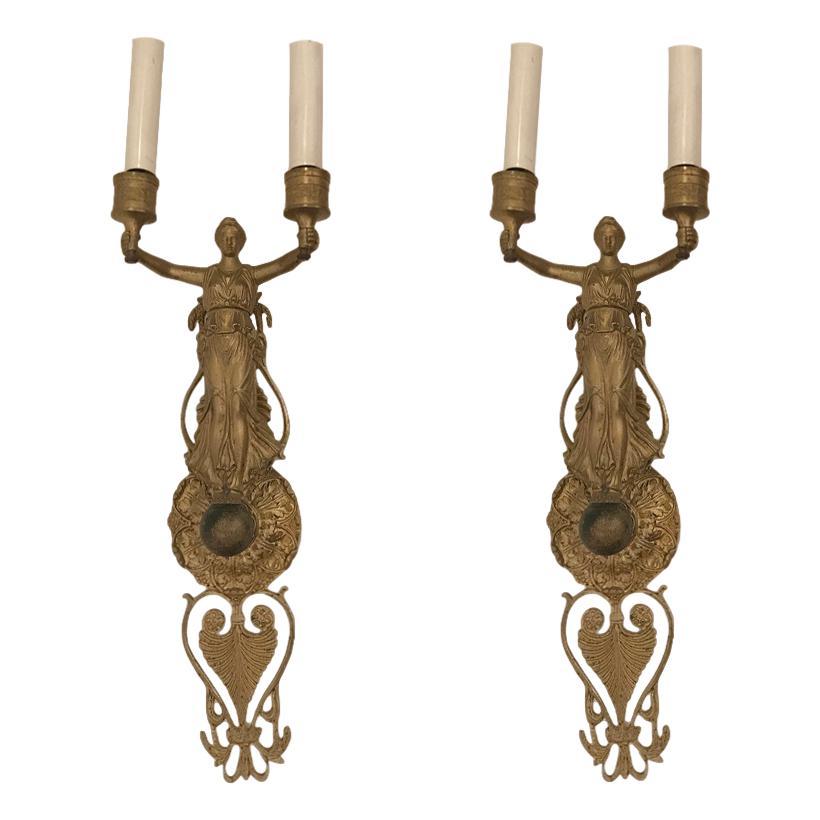 French Pair of Large Empire Sconces For Sale