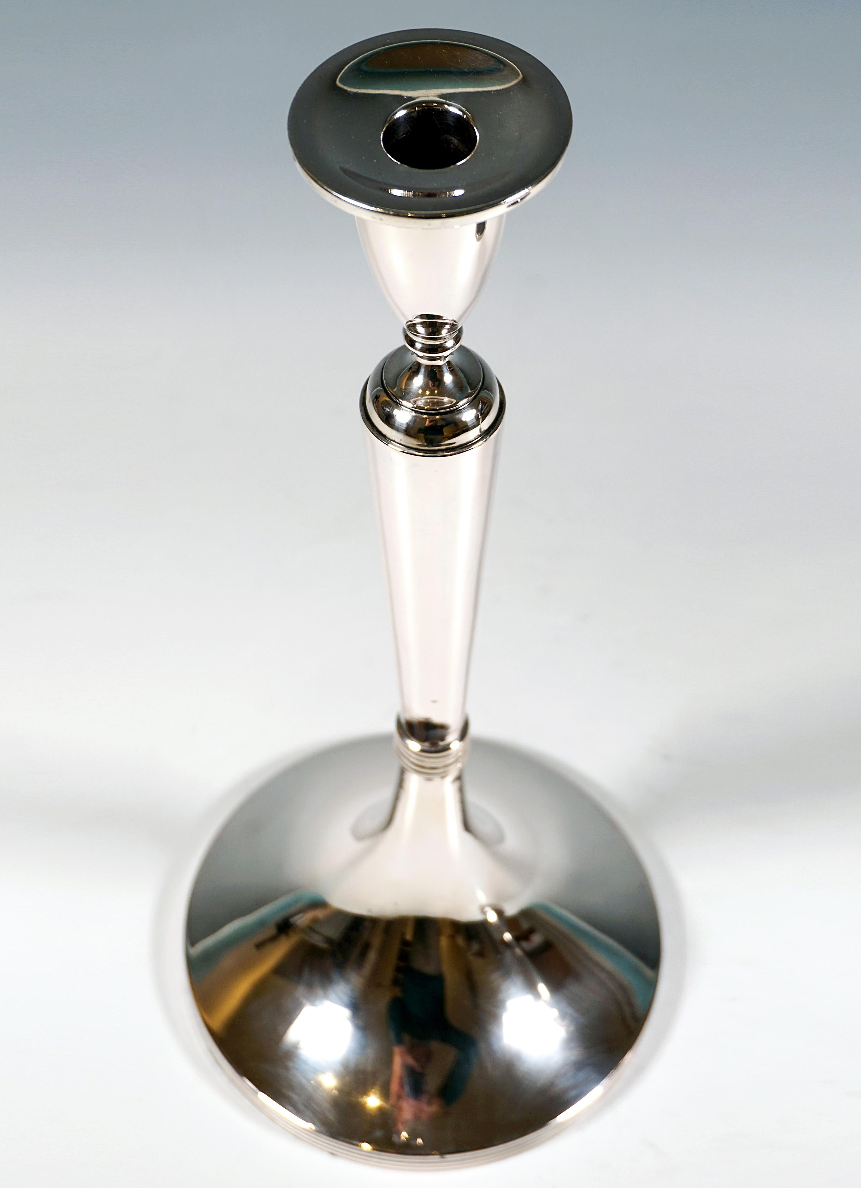 Hand-Crafted Pair Of Large Empire-Style Silver Candle Holders, Hermann Südfeld, Vienna, c1890 For Sale
