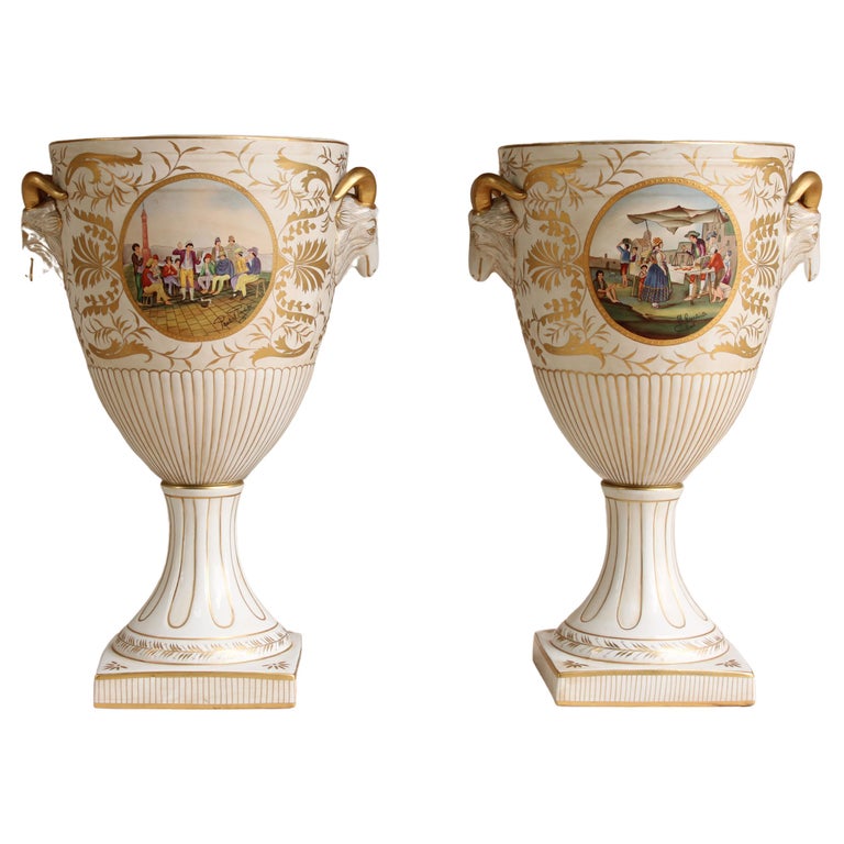 Pair of Large Enameled and Gilded Porcelain Vases For Sale at 1stDibs