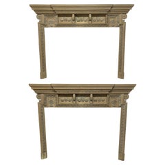 Pair of Large English 18th Century Pickled Fire Surrounds