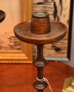 Pair of Large English Arts and Crafts Oak Candlesticks – 22.5" Tall