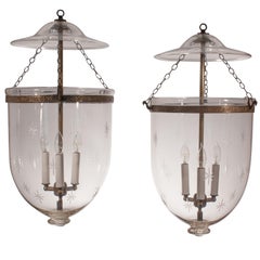 Pair of Antique Bell Jar Lanterns with Star Etching