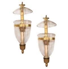 Pair of Large English Bronze and Glass Sconces
