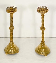 Pair of Large English Candle Holders or Candlesticks of Brass