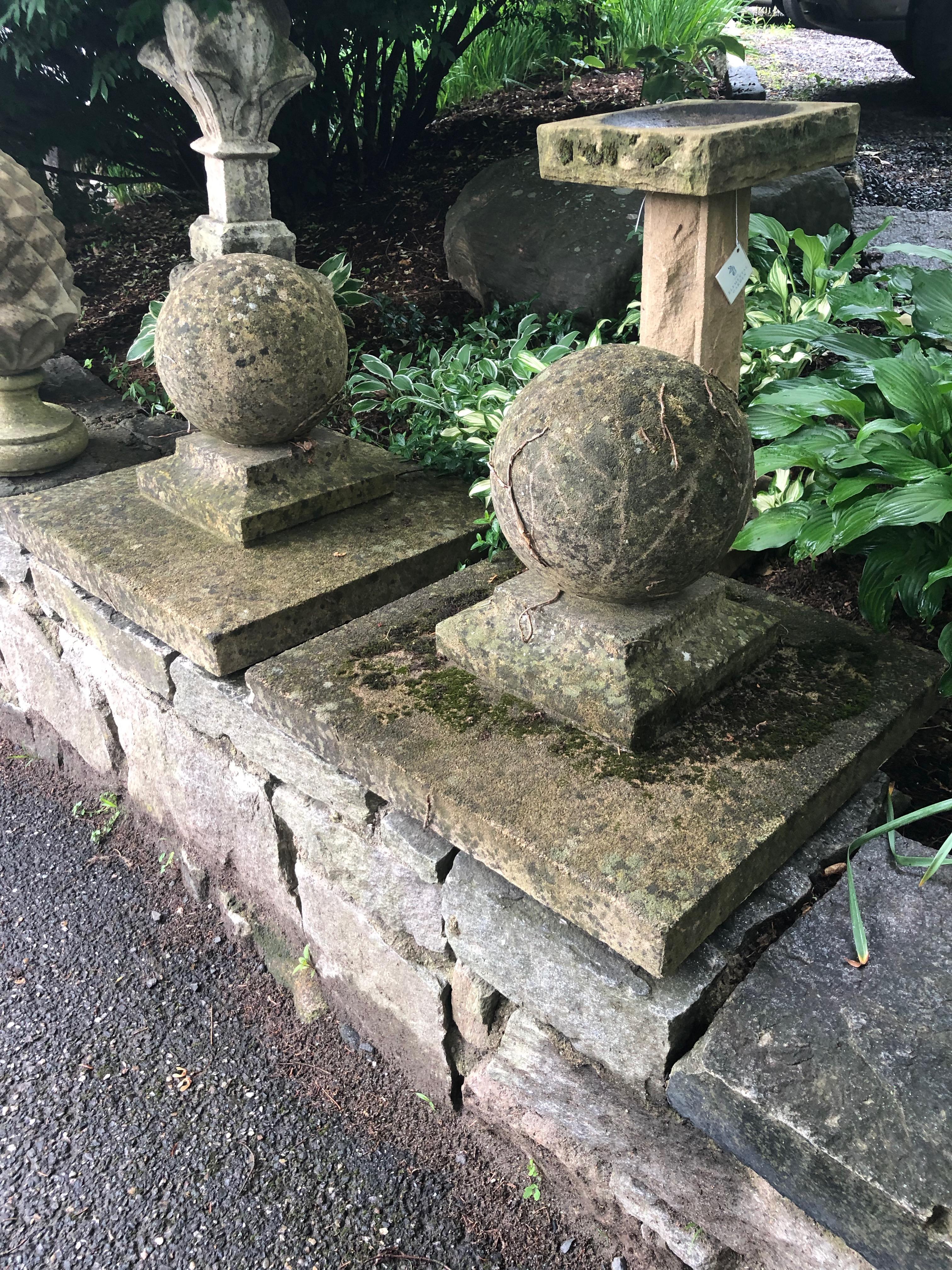 Country Pair of Large English Cast Stone Ball Gate Pier Finials #2