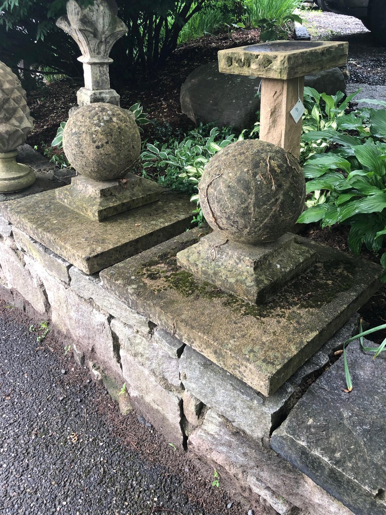 Pair of Large English Cast Stone Ball Gate Pier Finials 2 at 1stDibs