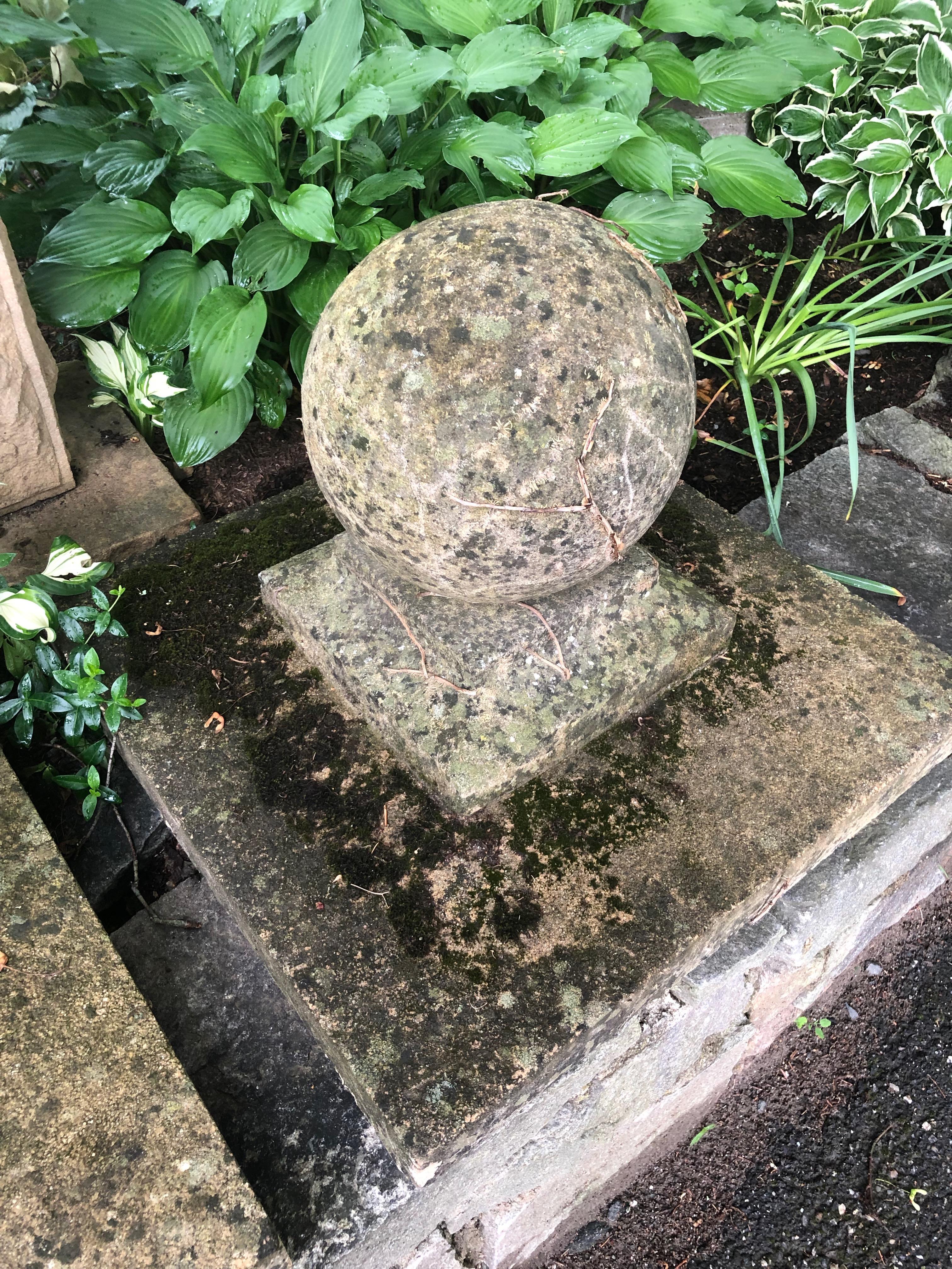 Pair of Large English Cast Stone Ball Gate Pier Finials #2 1