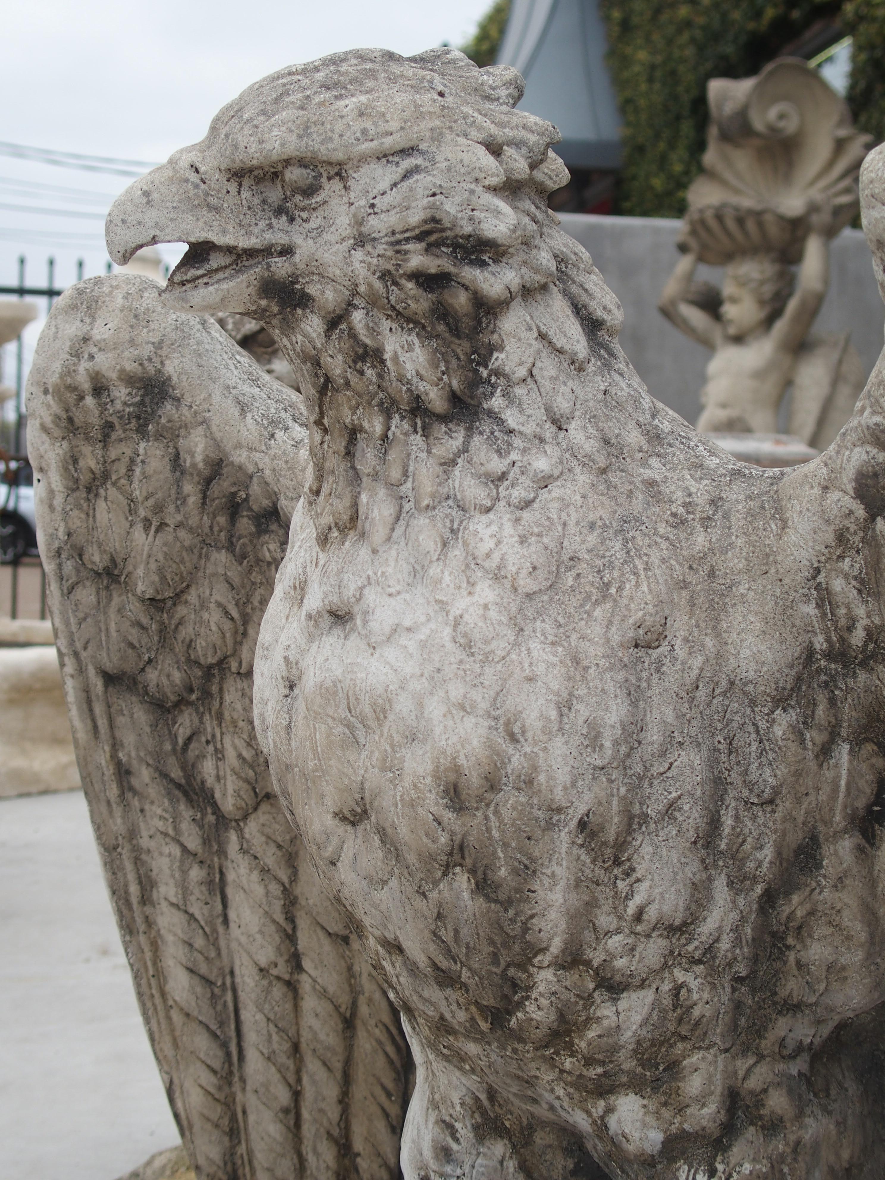 Pair of Large English Cast Stone Opposing Eagles, circa 1920s 10