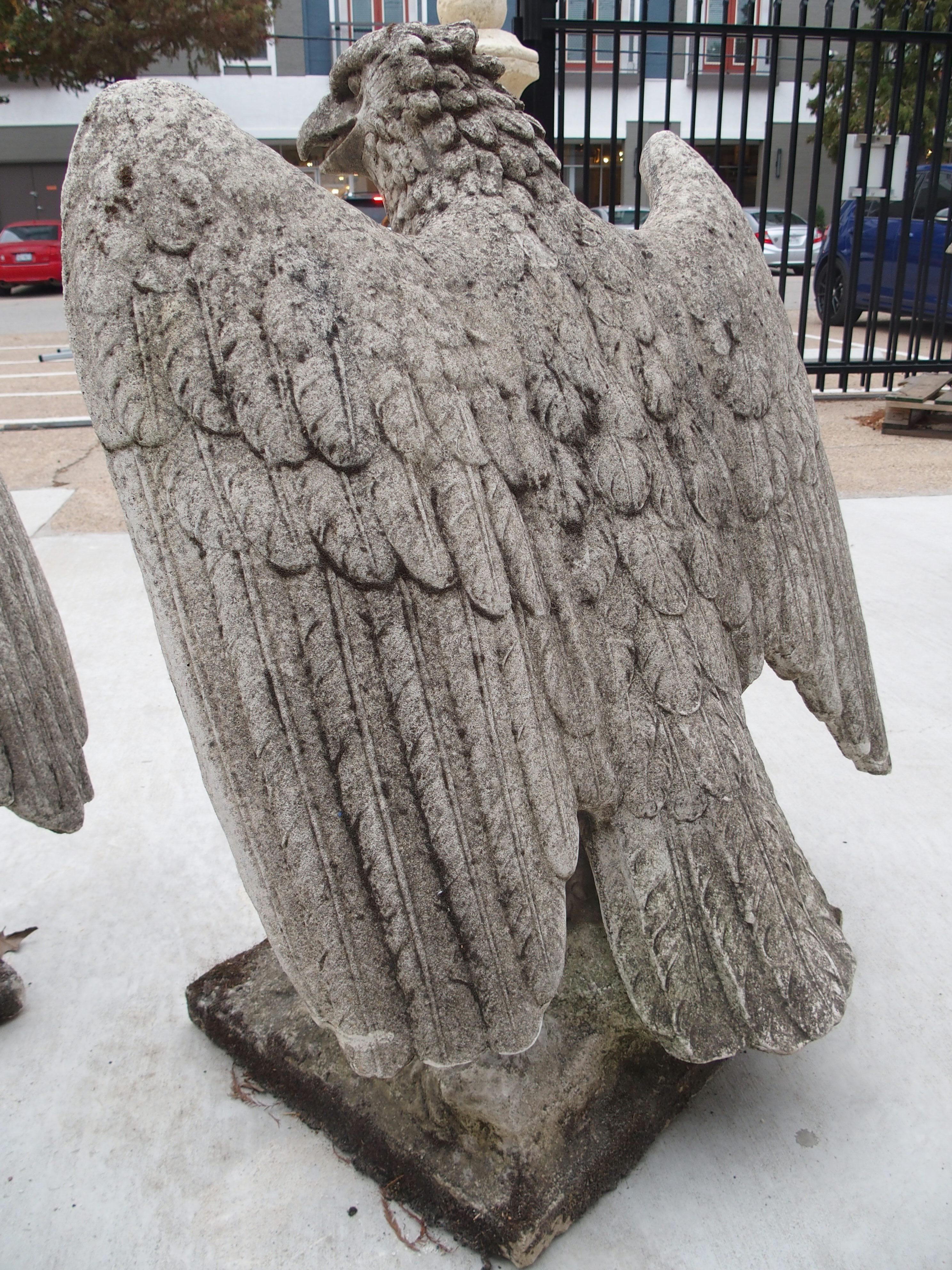 Pair of Large English Cast Stone Opposing Eagles, circa 1920s 11