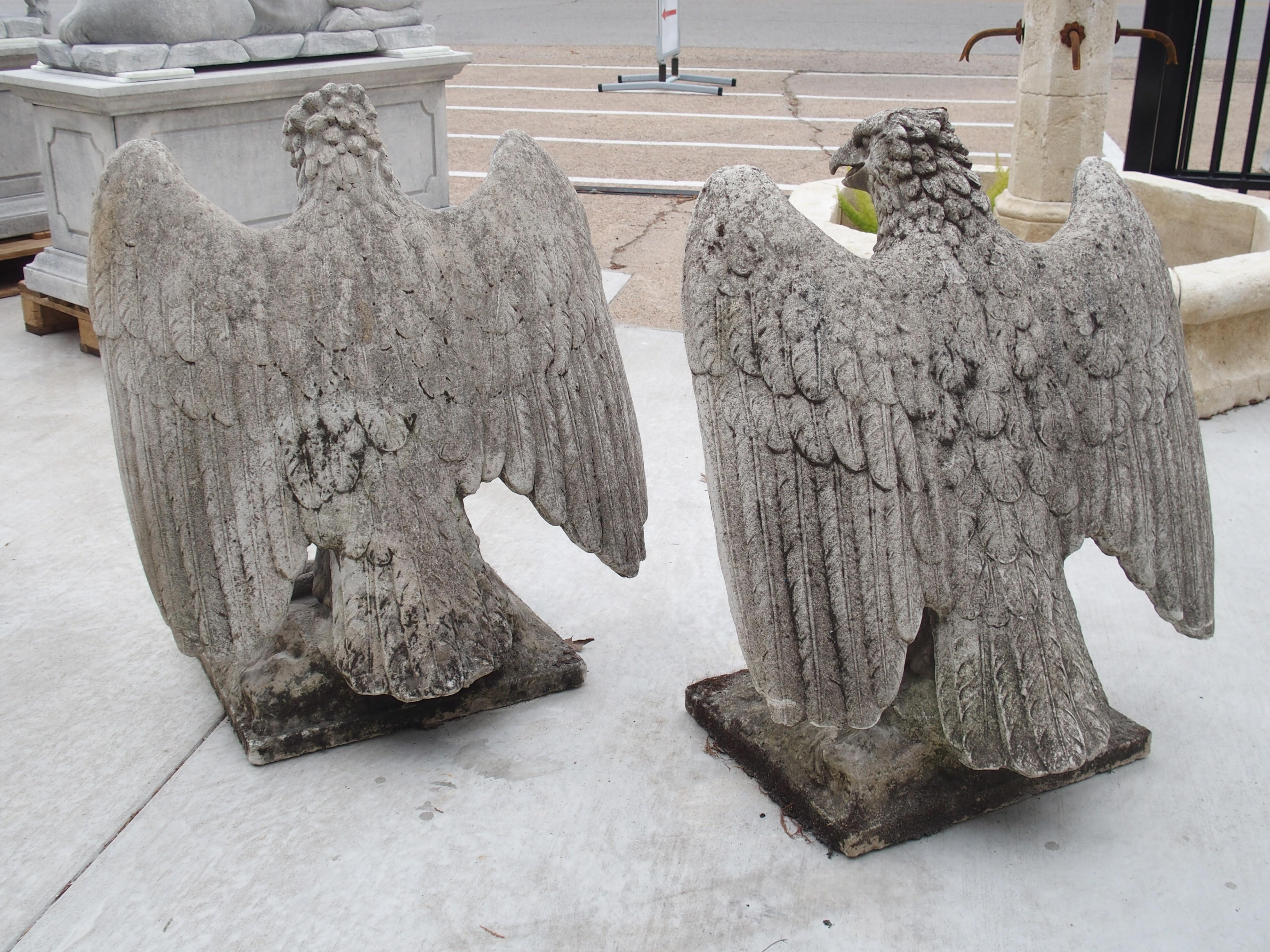 Pair of Large English Cast Stone Opposing Eagles, circa 1920s 12