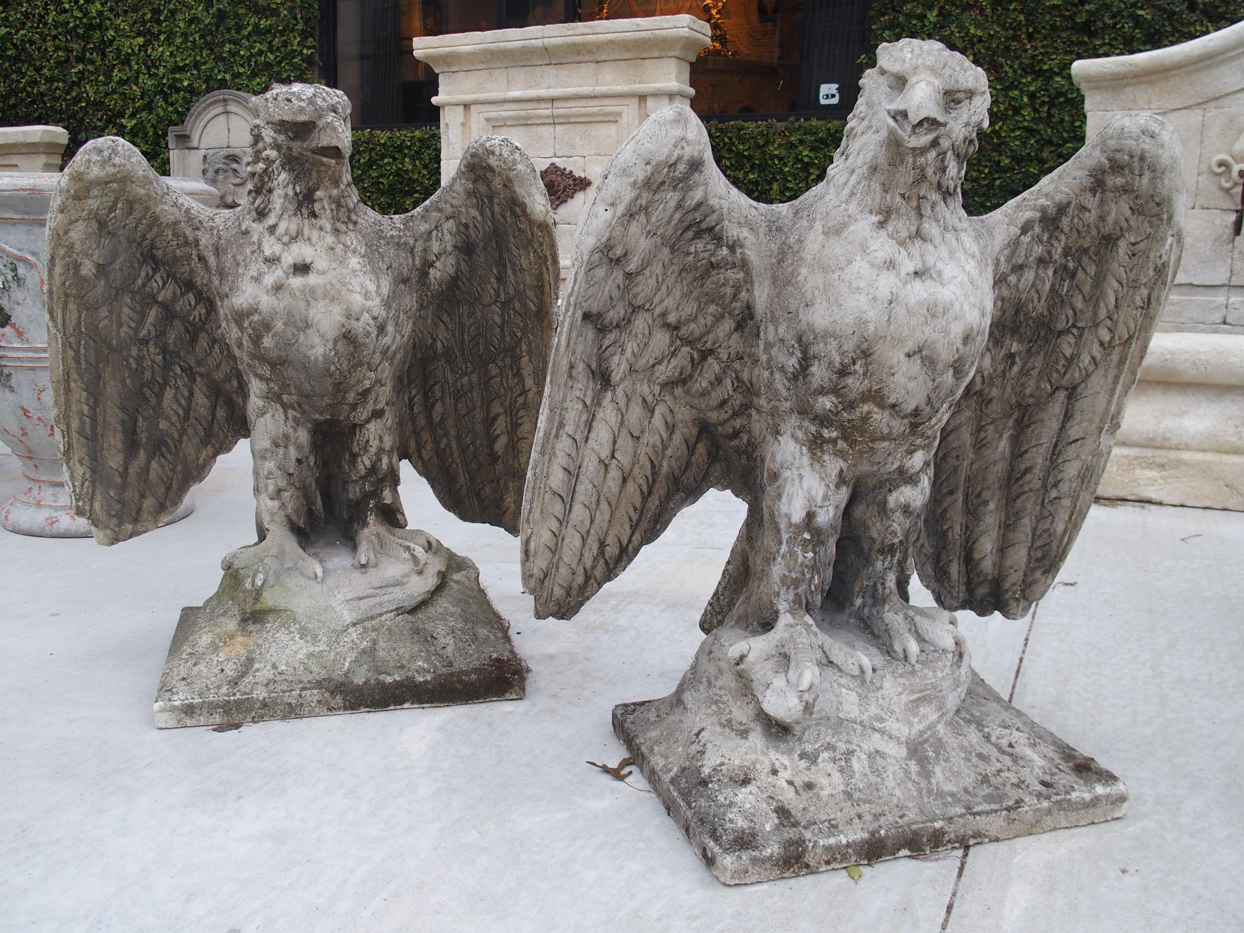 Pair of Large English Cast Stone Opposing Eagles, circa 1920s 14