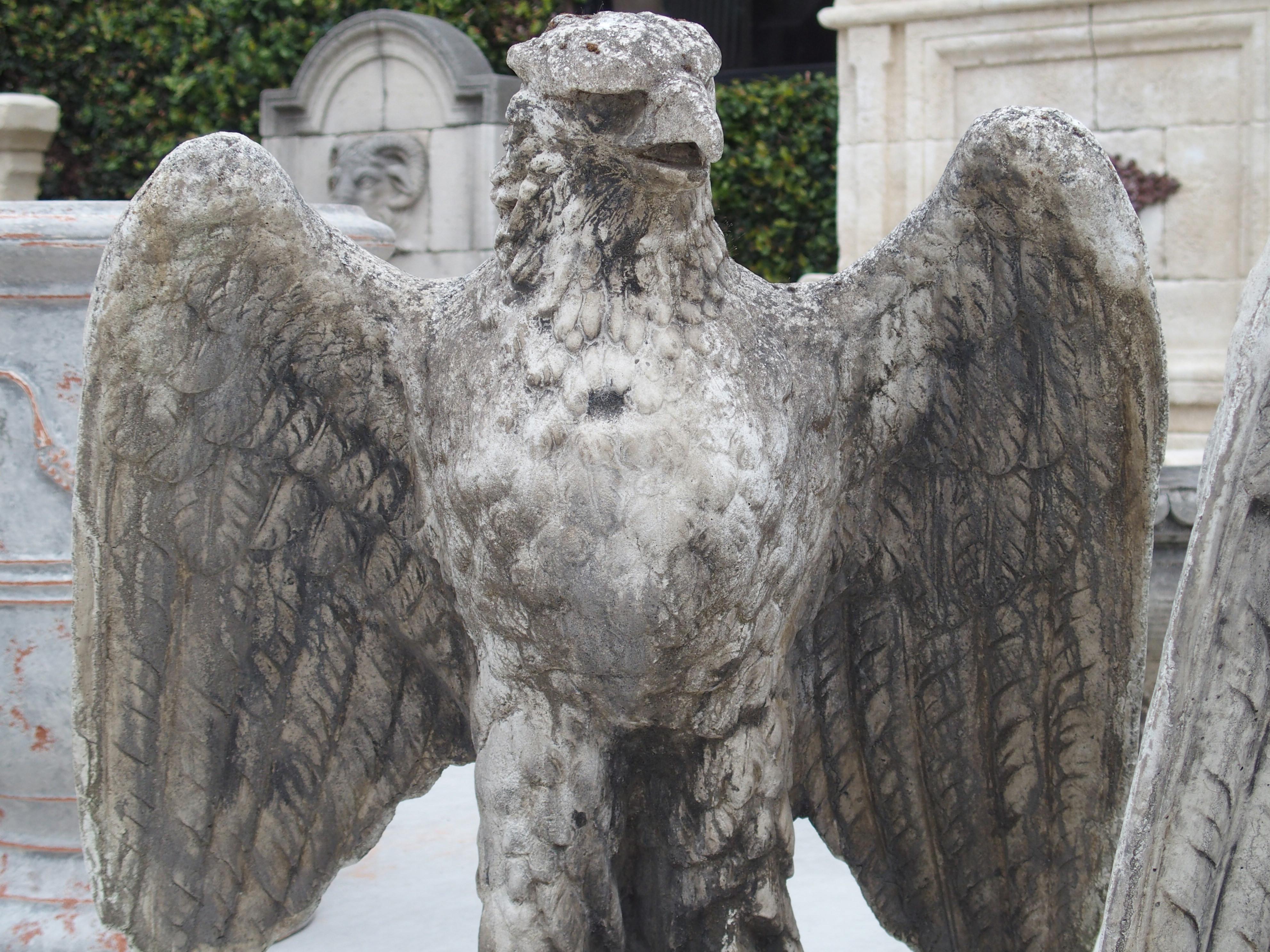 Pair of Large English Cast Stone Opposing Eagles, circa 1920s 15