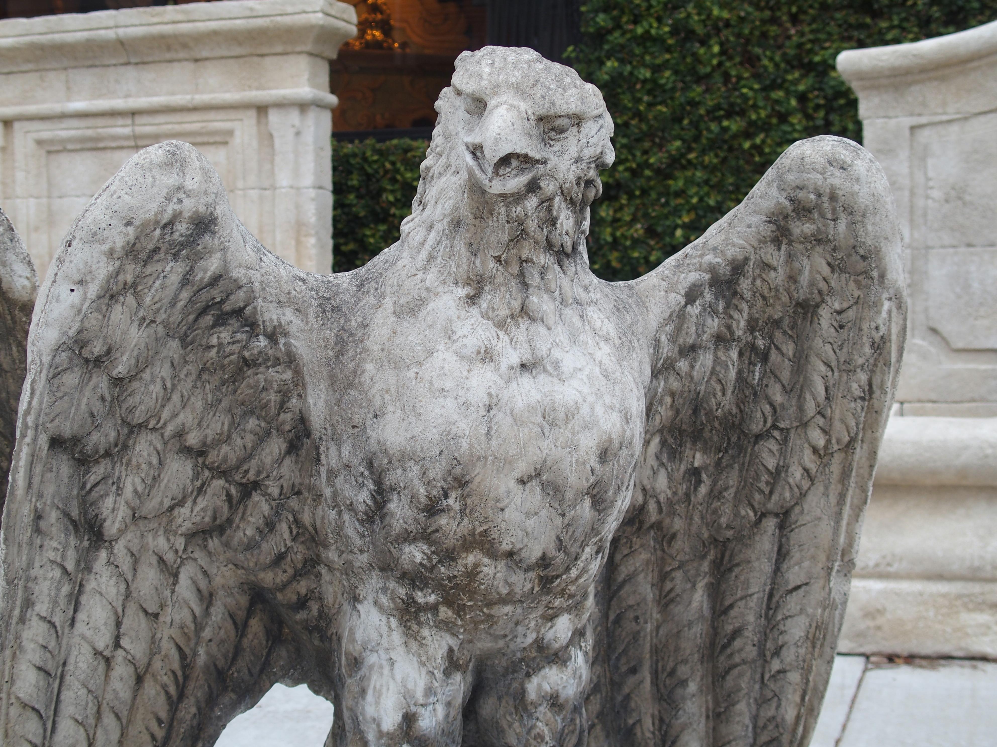 Pair of Large English Cast Stone Opposing Eagles, circa 1920s 16