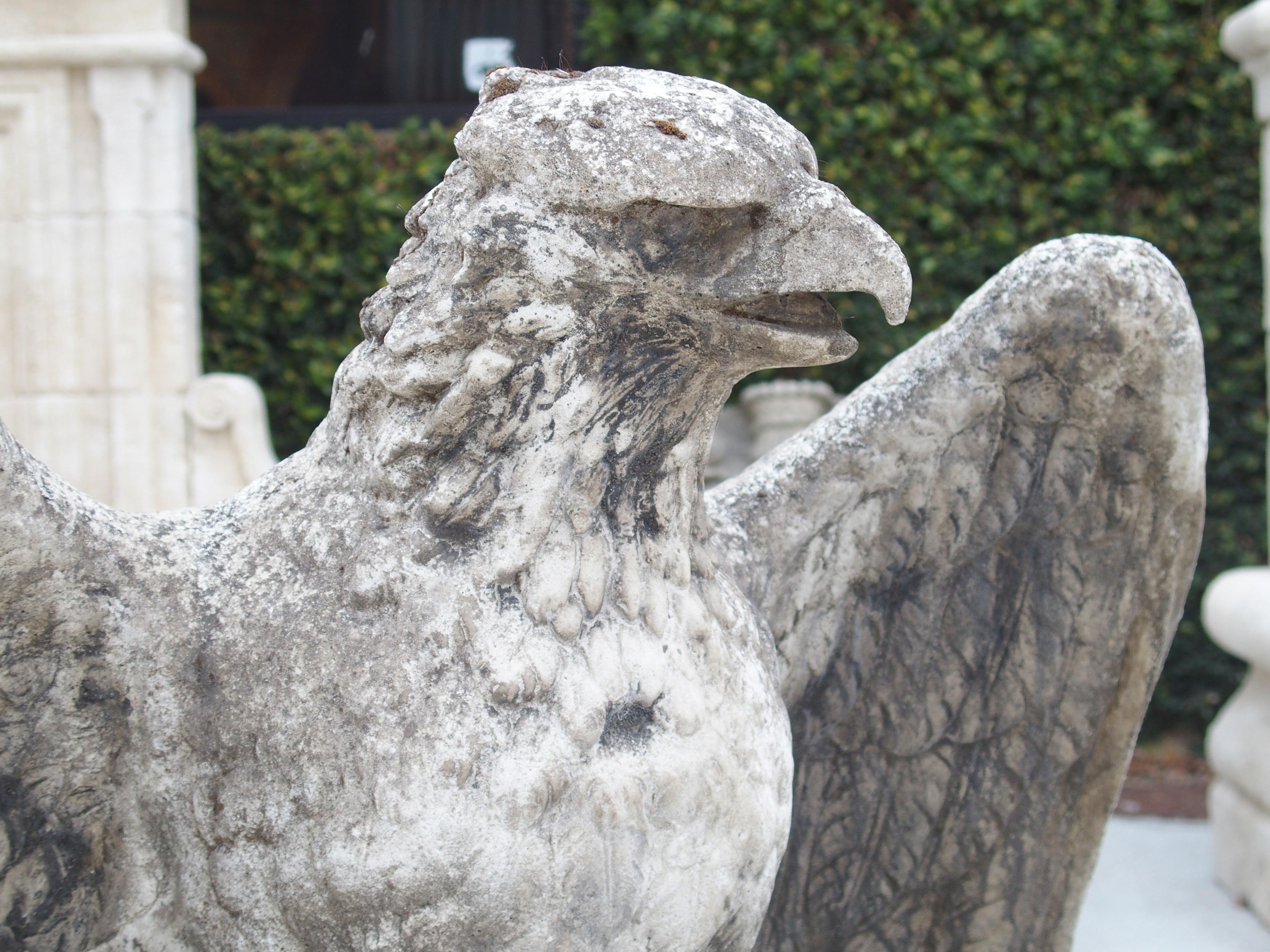 Pair of Large English Cast Stone Opposing Eagles, circa 1920s 4