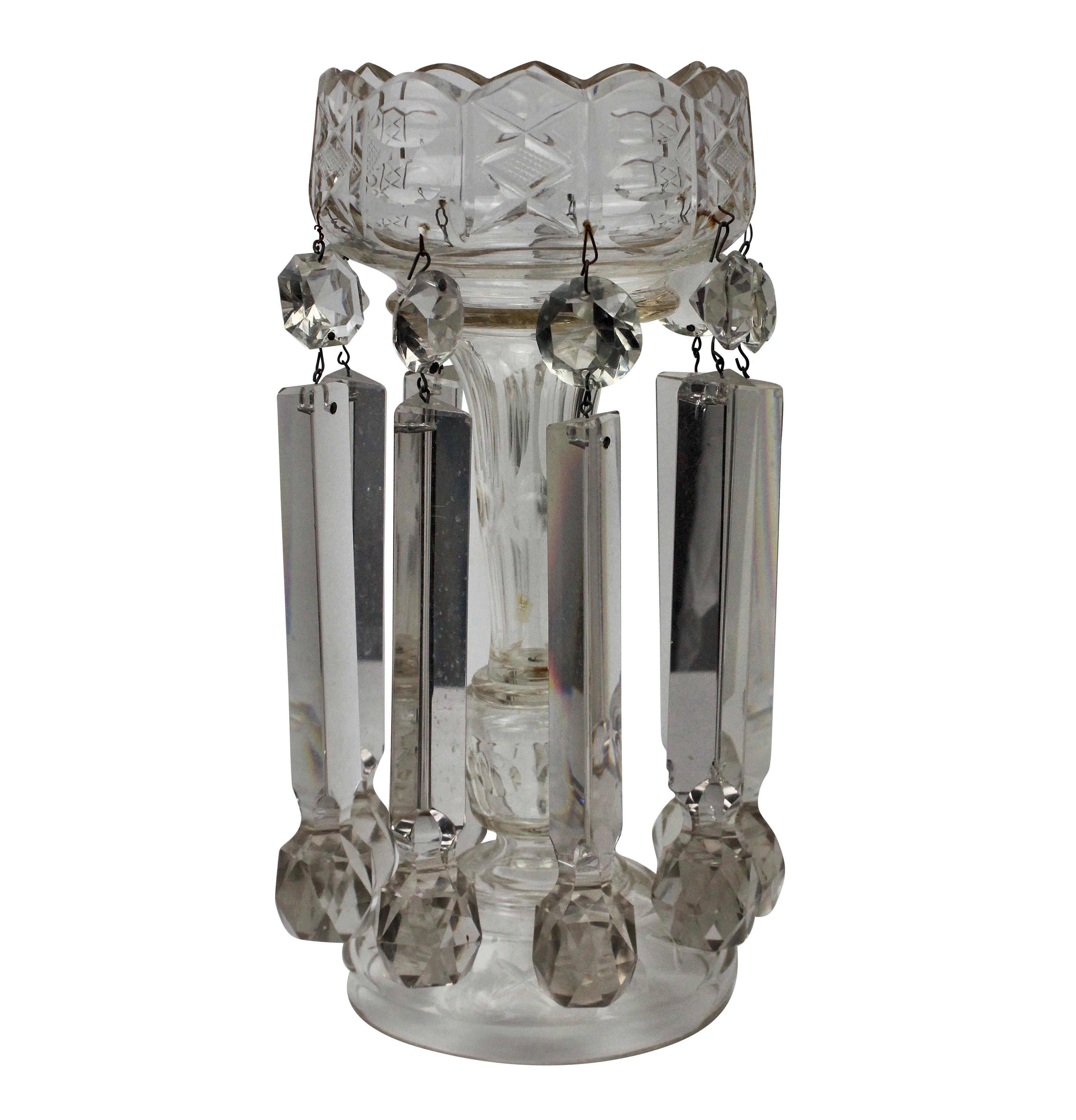 Mid-19th Century Pair of Large English Cut Glass Table Lustres